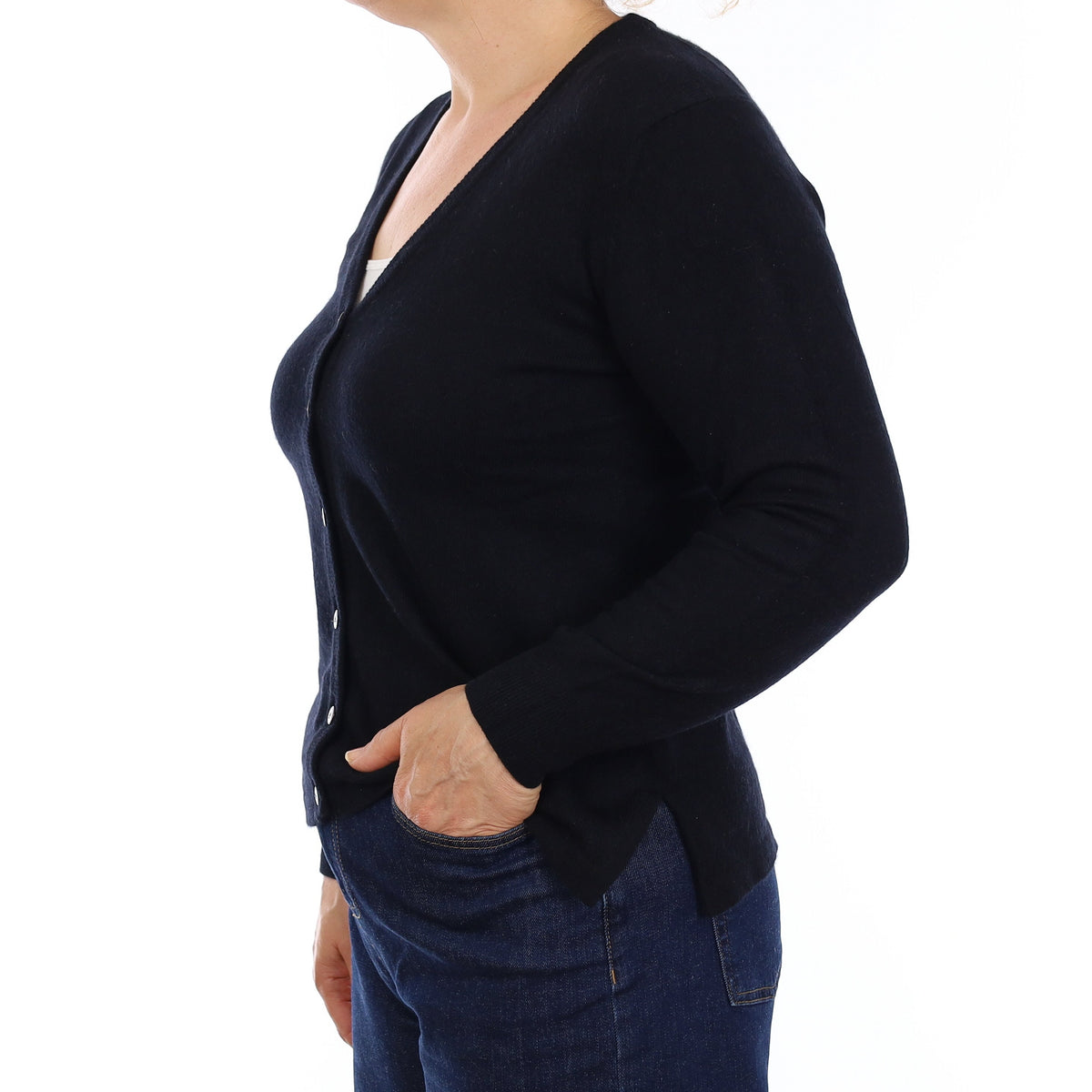 Black Cashmere V Neck Cardigan Medium