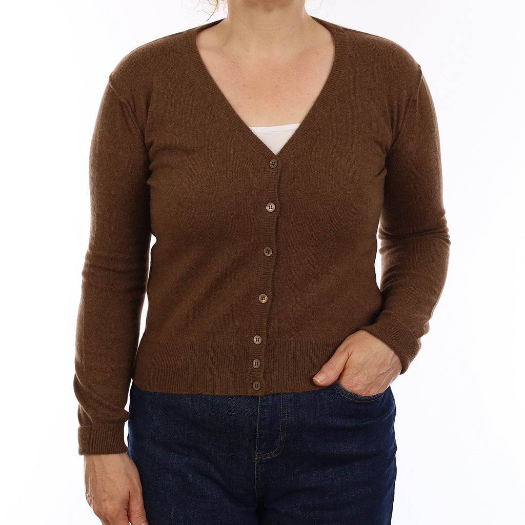 Walnut Brown Cashmere V Neck Cardigan Medium