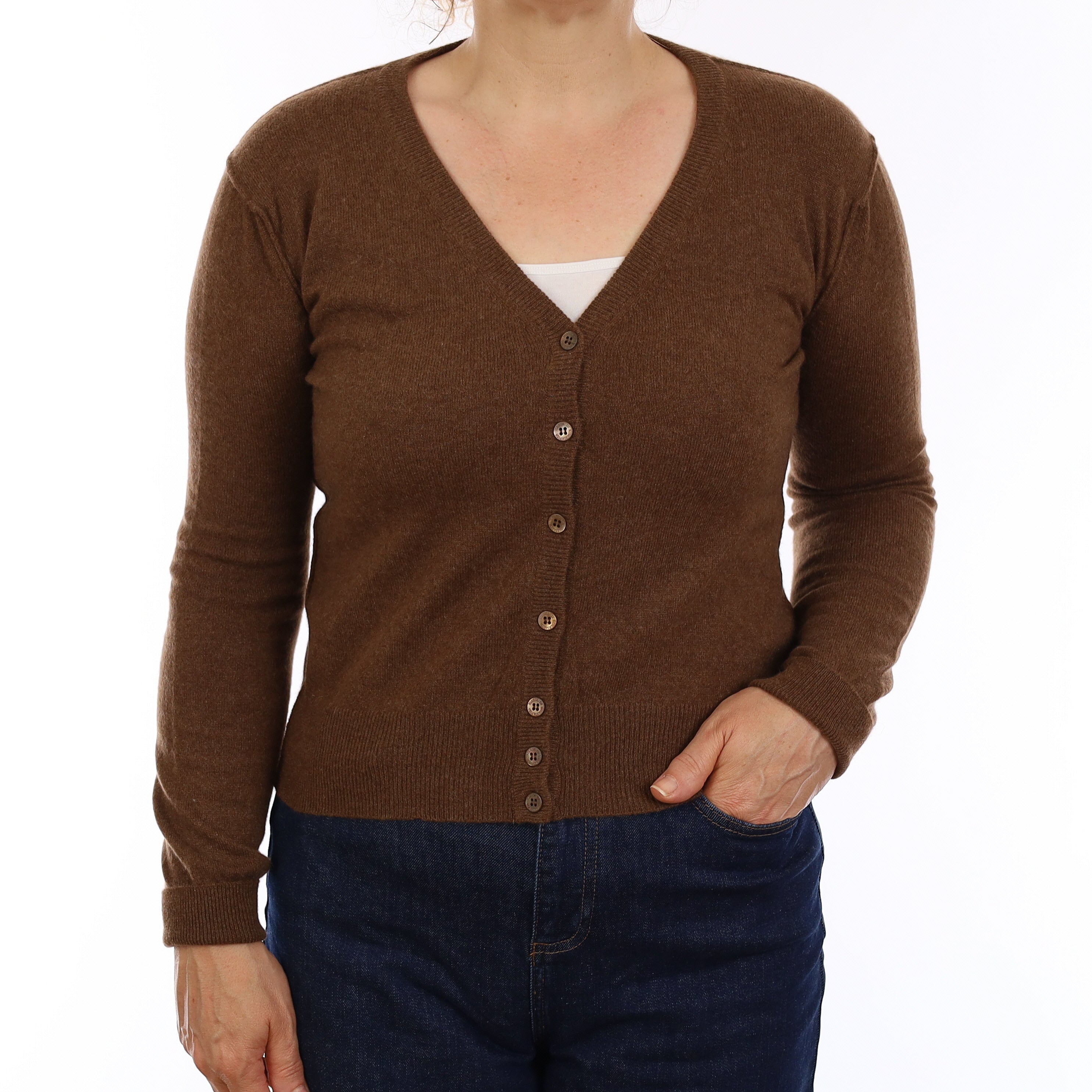 Walnut Brown Cashmere V Neck Cardigan Medium