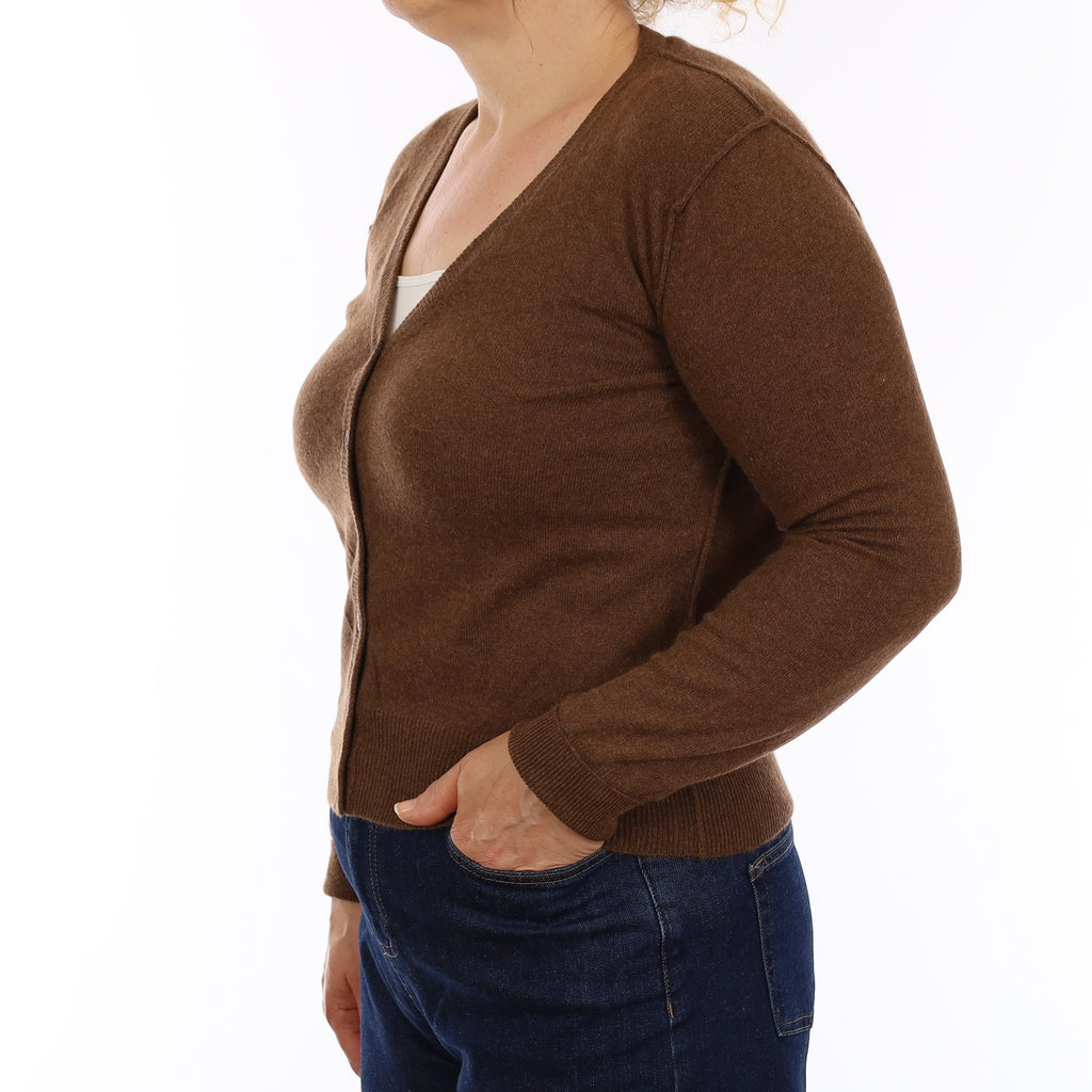 Walnut Brown Cashmere V Neck Cardigan Medium