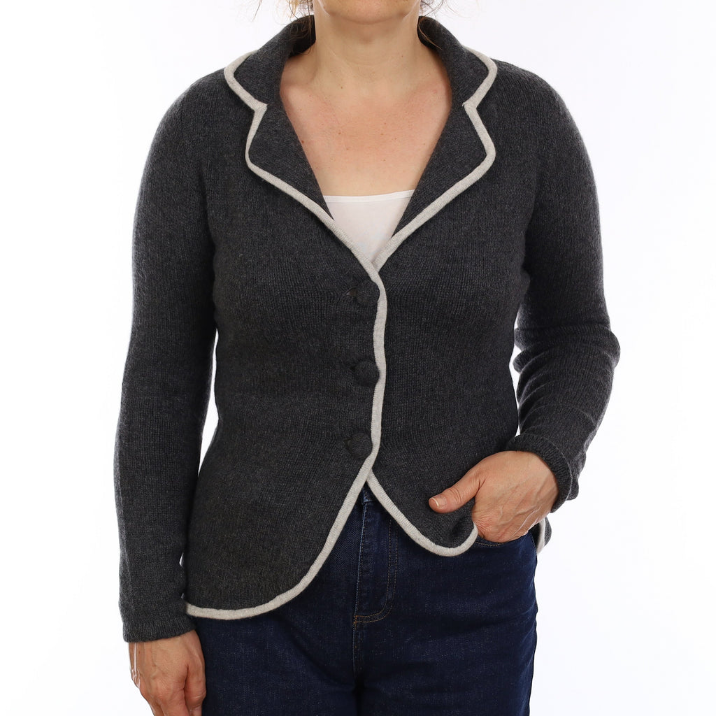 Slate Grey Chunky Knit Cashmere Jacket Medium
