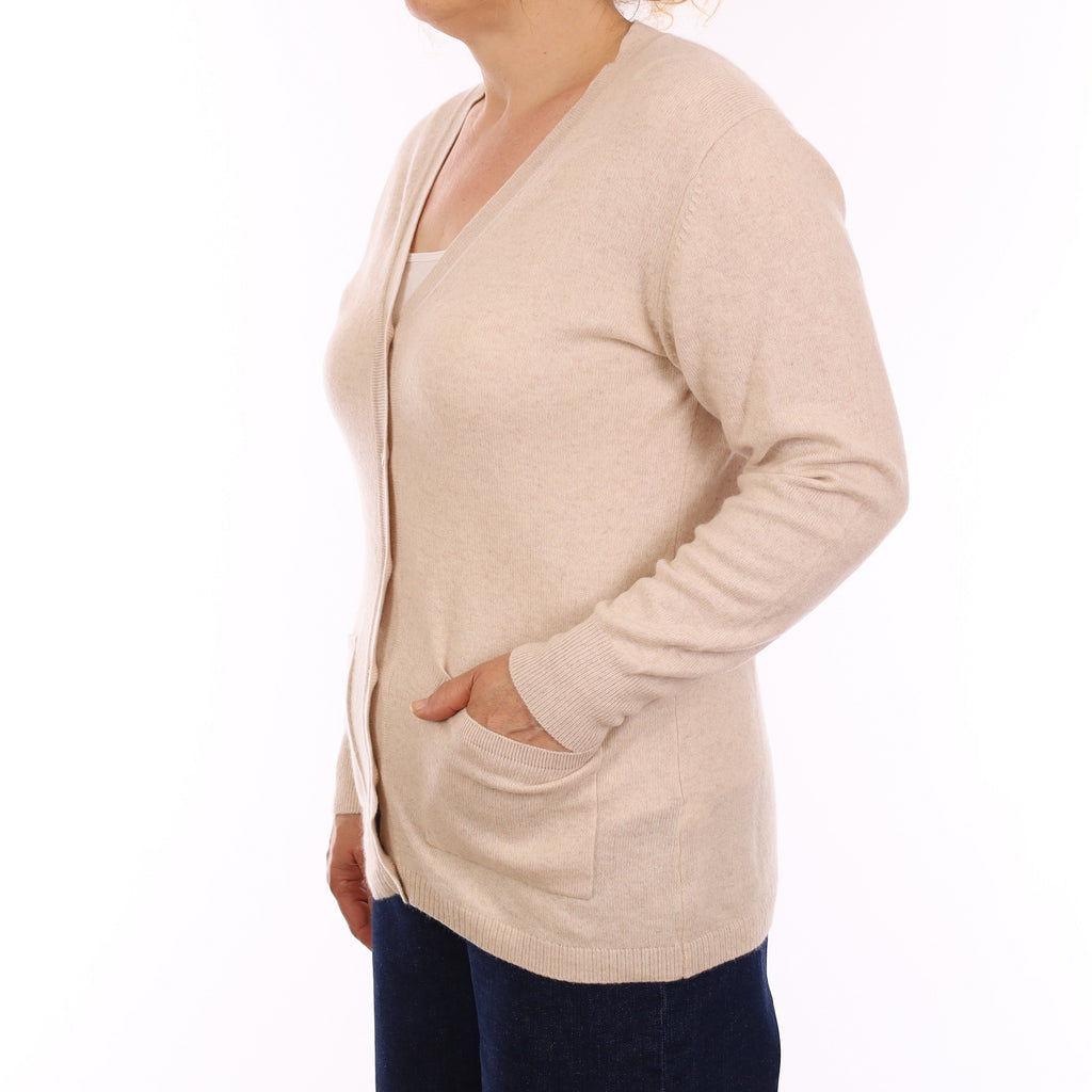 Oatmeal Cashmere V Neck Cardigan with Pockets Medium