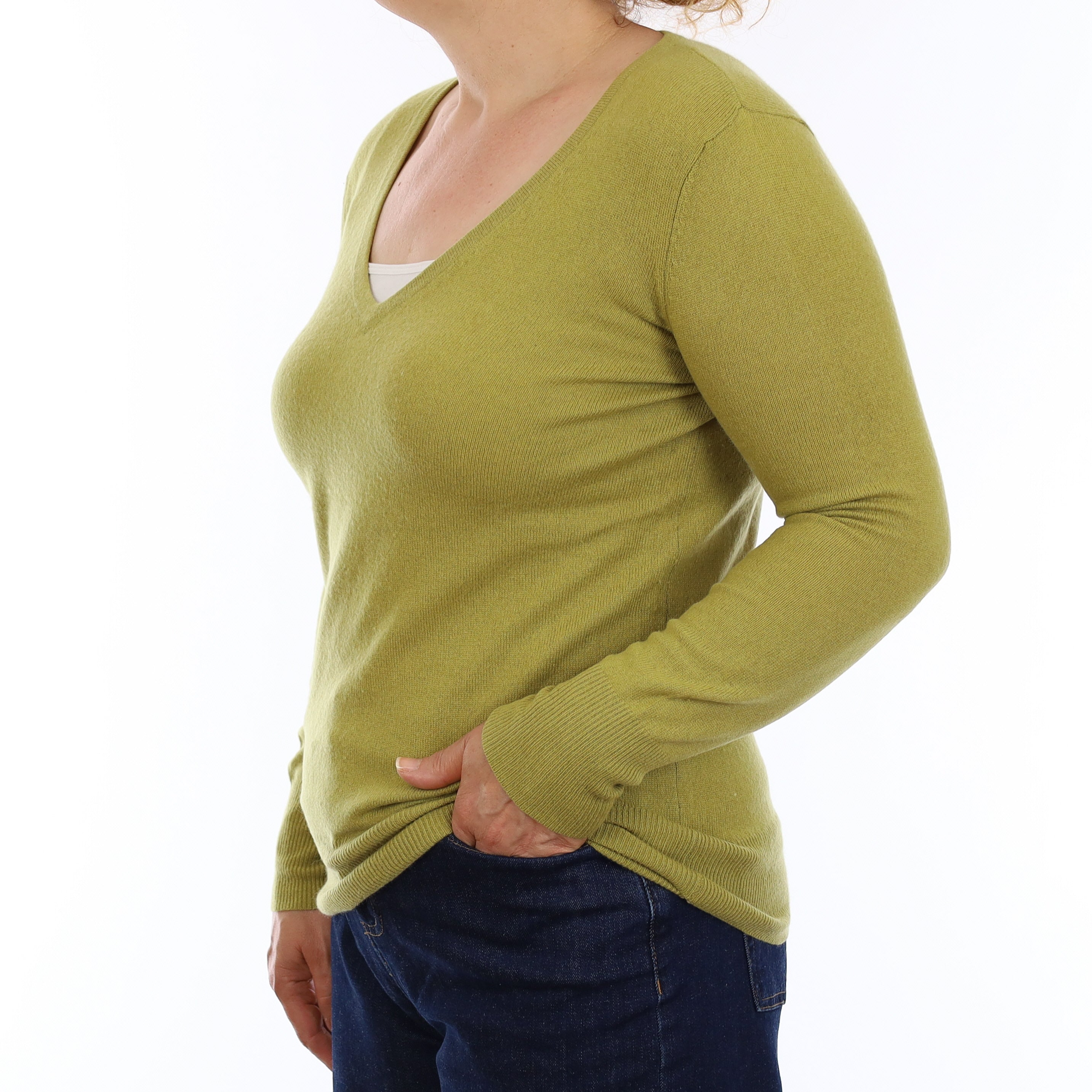 Pistachio Green Cashmere V Neck Jumper Medium