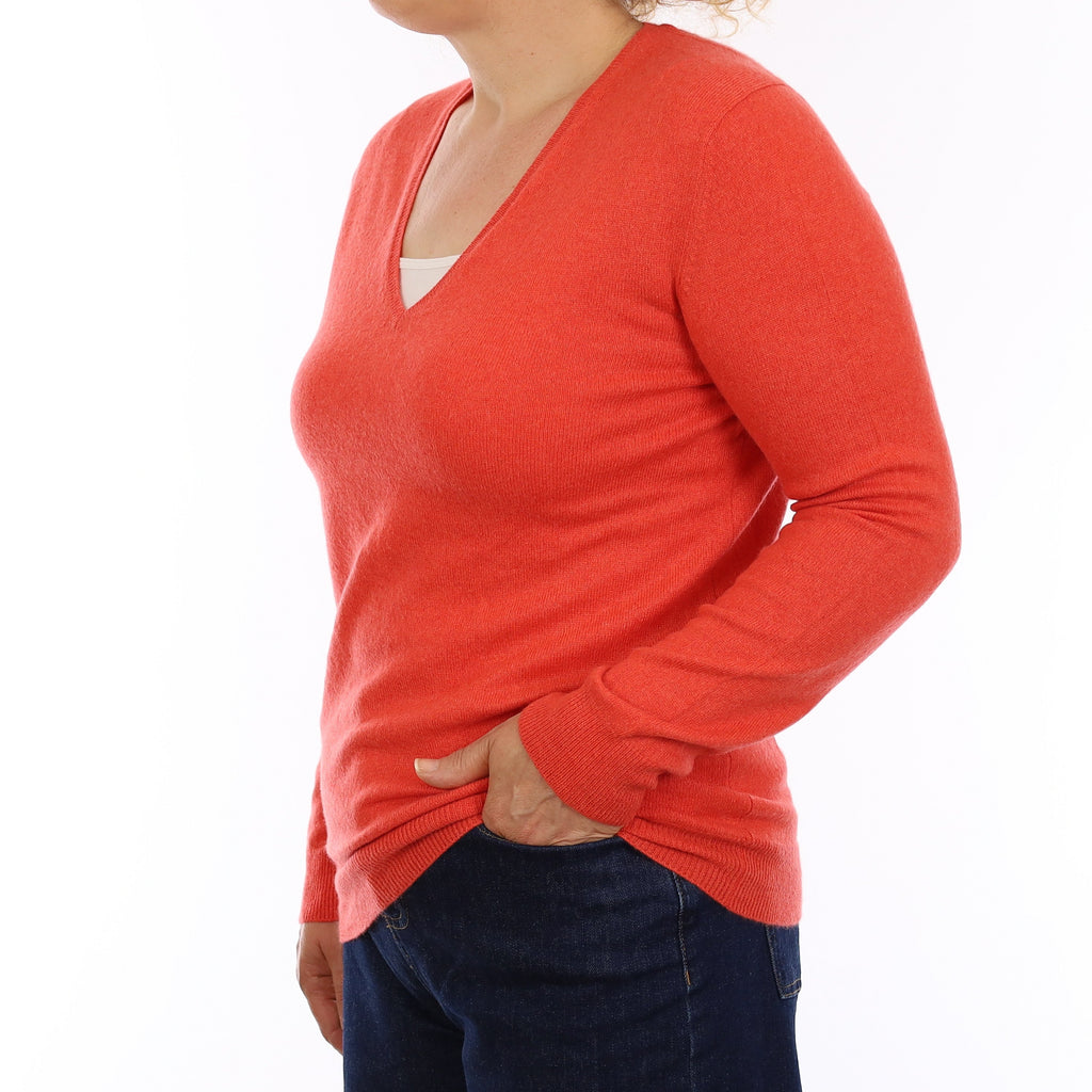 Flame Orange Cashmere V Neck Jumper Medium