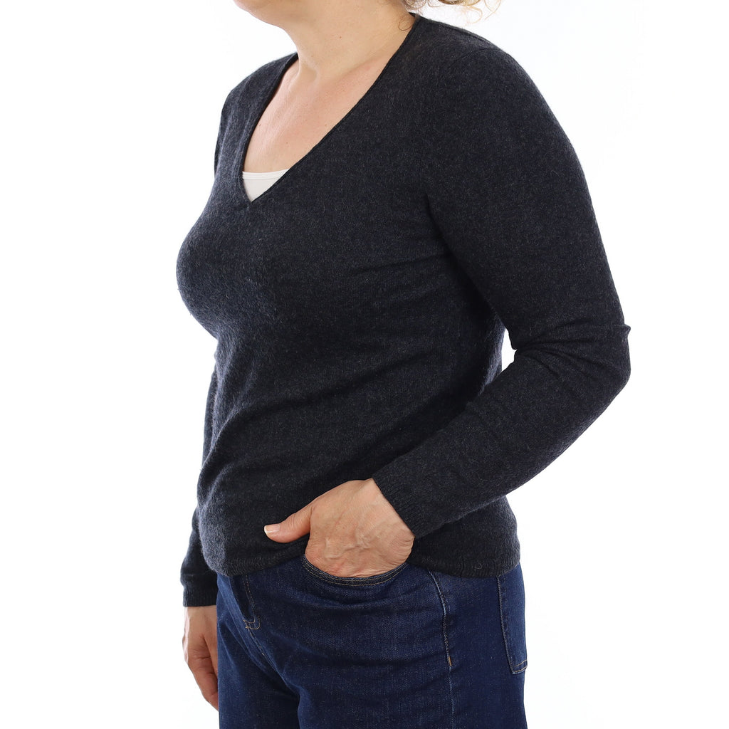 Graphite Grey Cashmere V Neck Jumper Medium