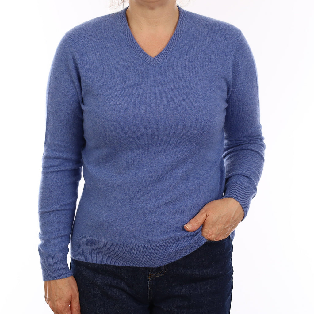 Denim Blue Cashmere V Neck Jumper Medium