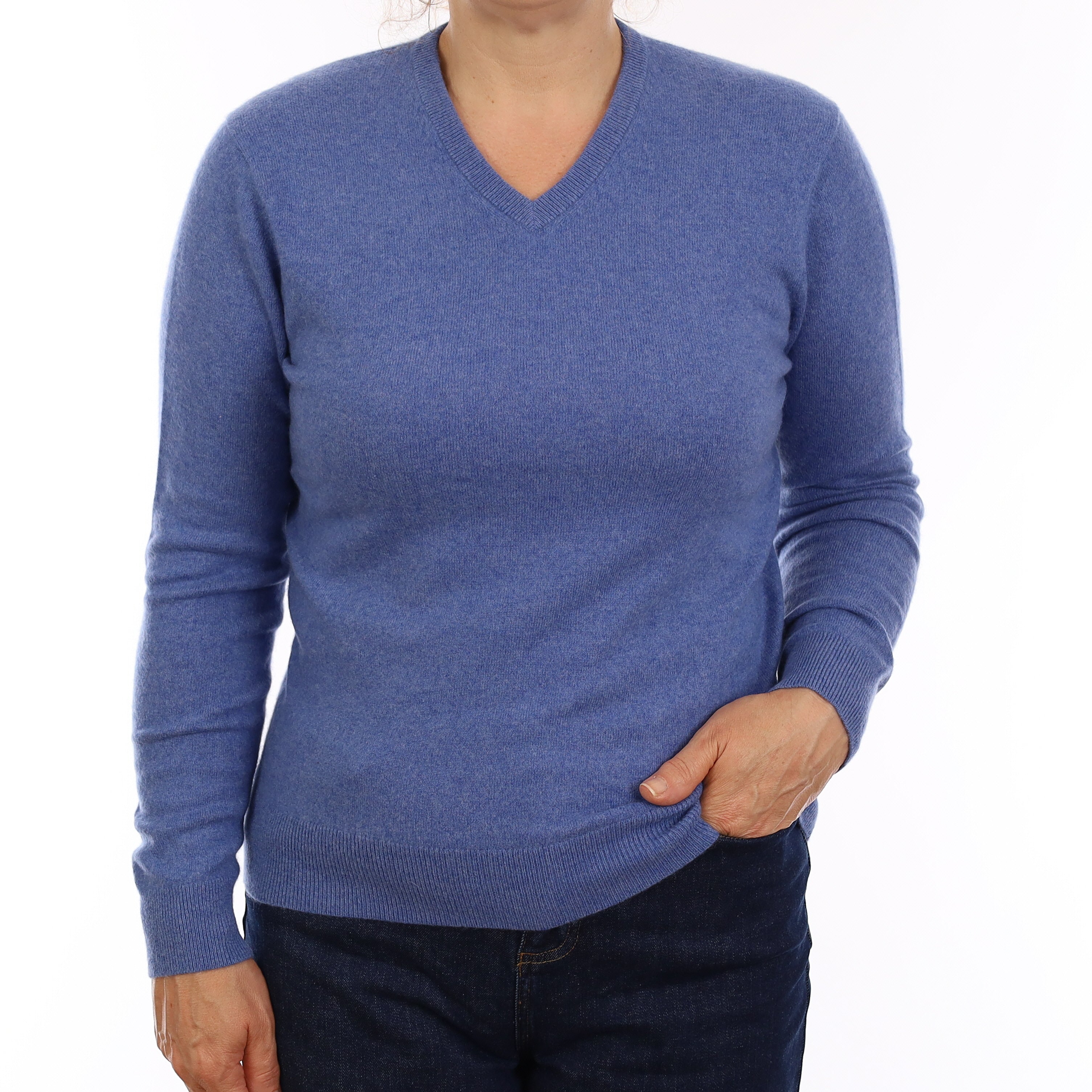 Denim Blue Cashmere V Neck Jumper Medium