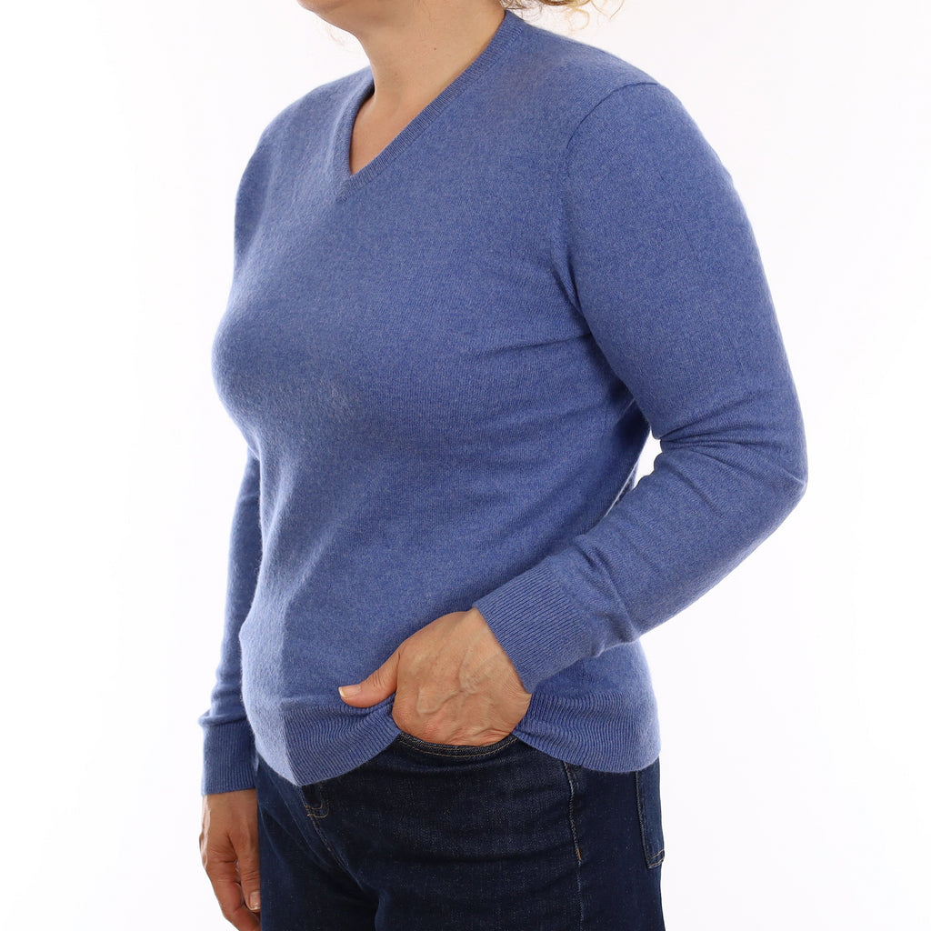 Denim Blue Cashmere V Neck Jumper Medium