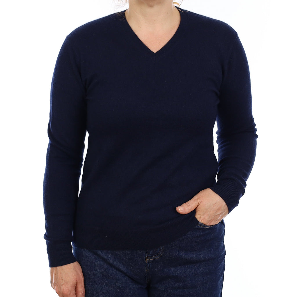 Navy Cashmere V Neck Jumper Medium