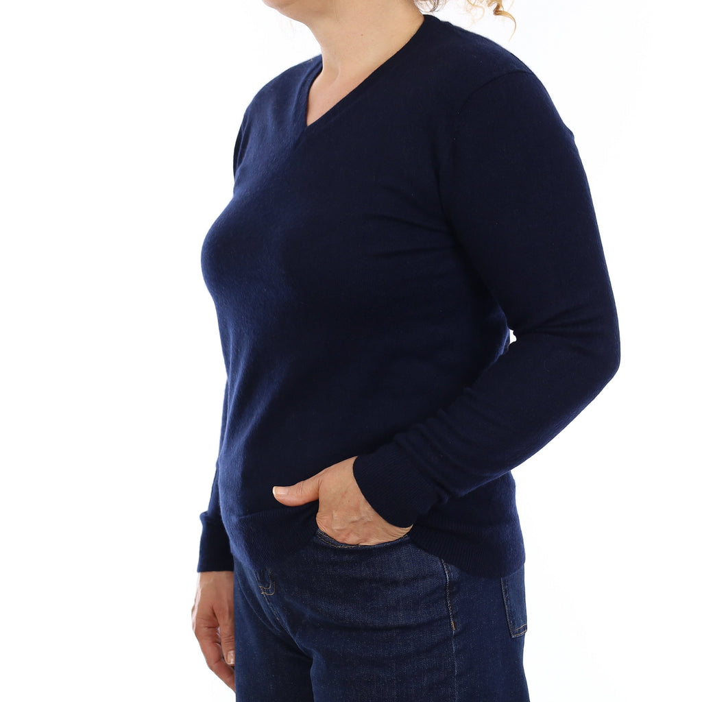 Navy Cashmere V Neck Jumper Medium