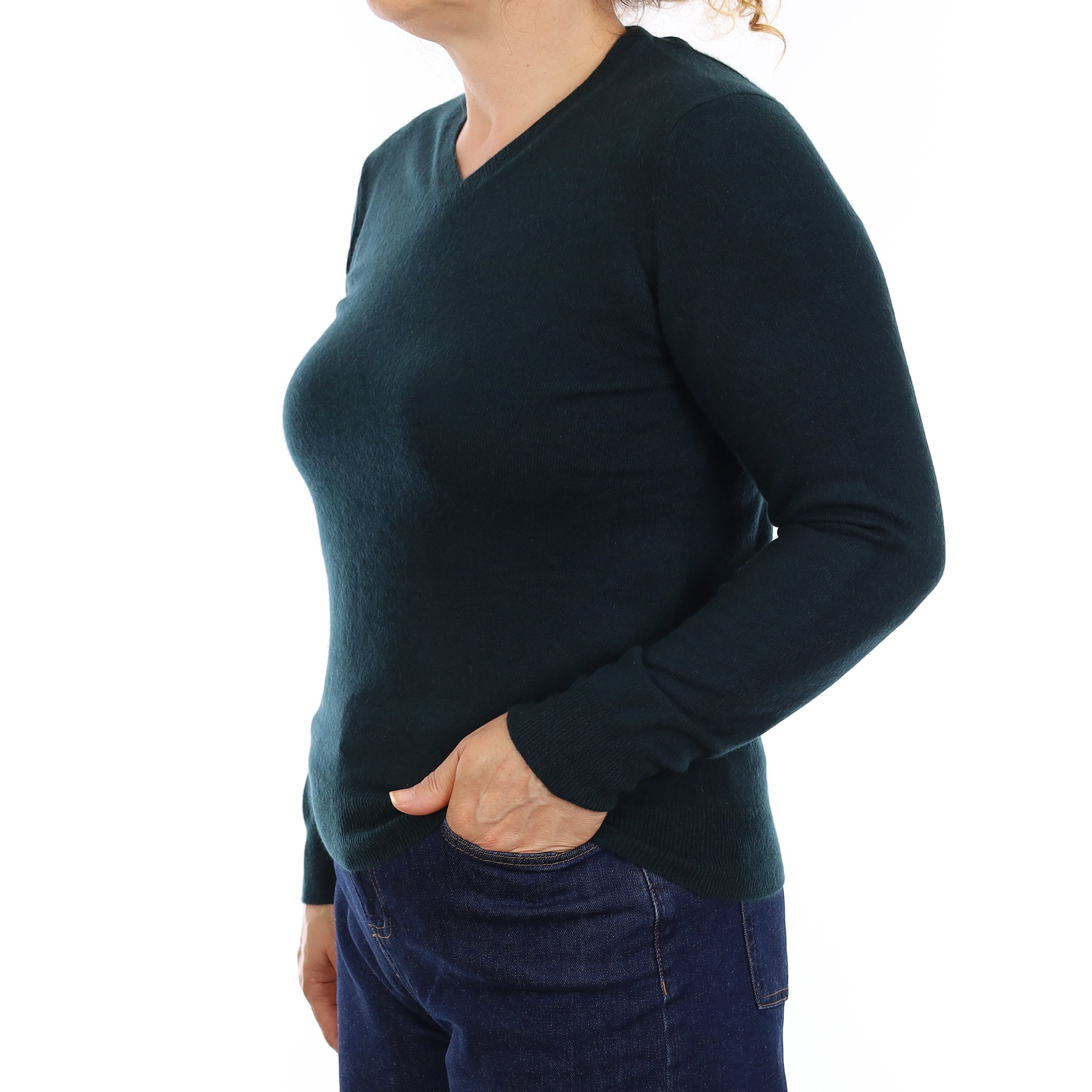 Bottle Green Cashmere V Neck Jumper Medium