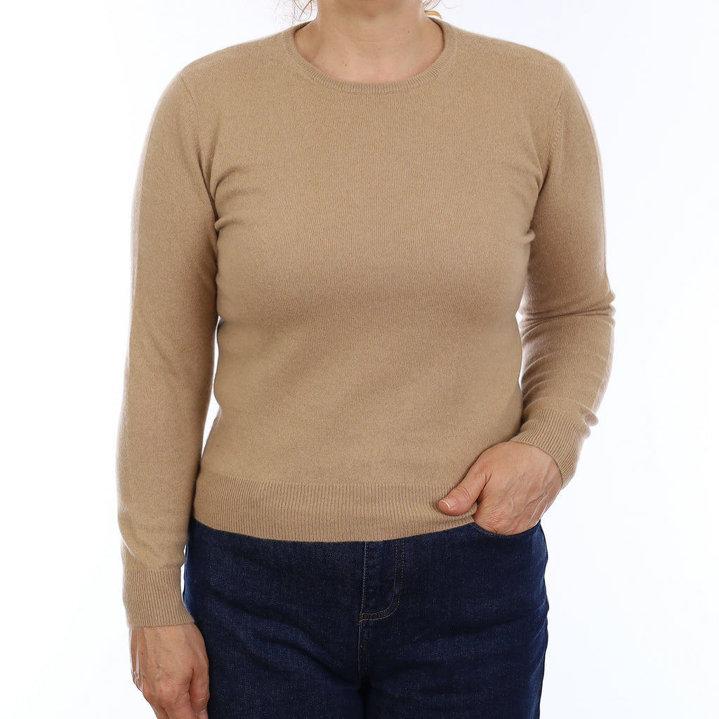 Caramel Brown Cashmere Crew Neck Jumper Medium