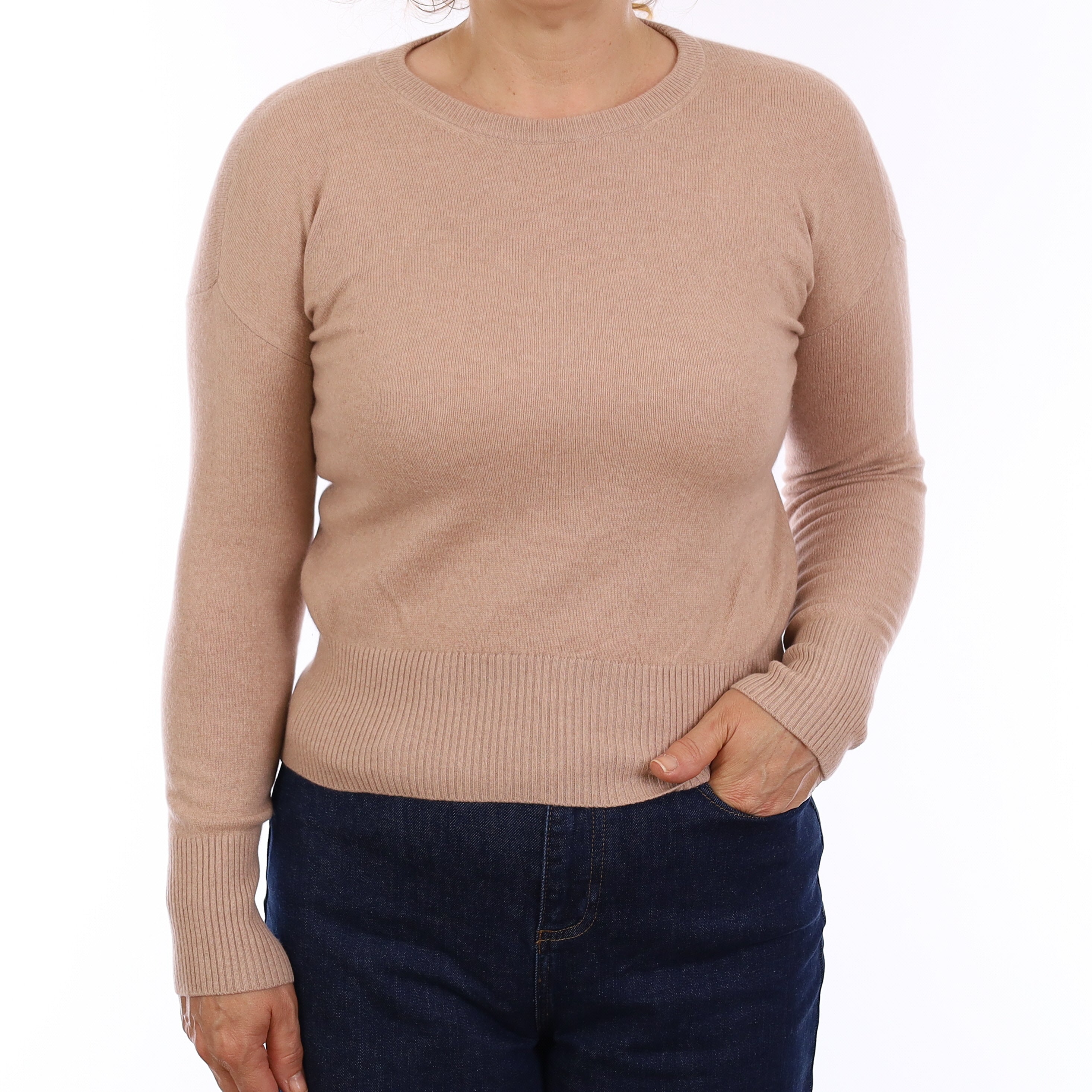 Buff Beige Cashmere Crew Neck Jumper Medium