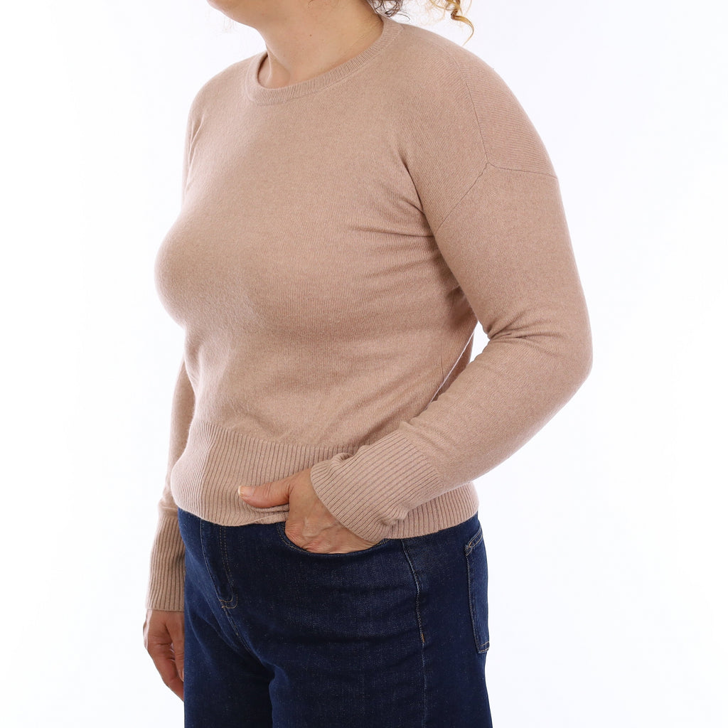 Buff Beige Cashmere Crew Neck Jumper Medium
