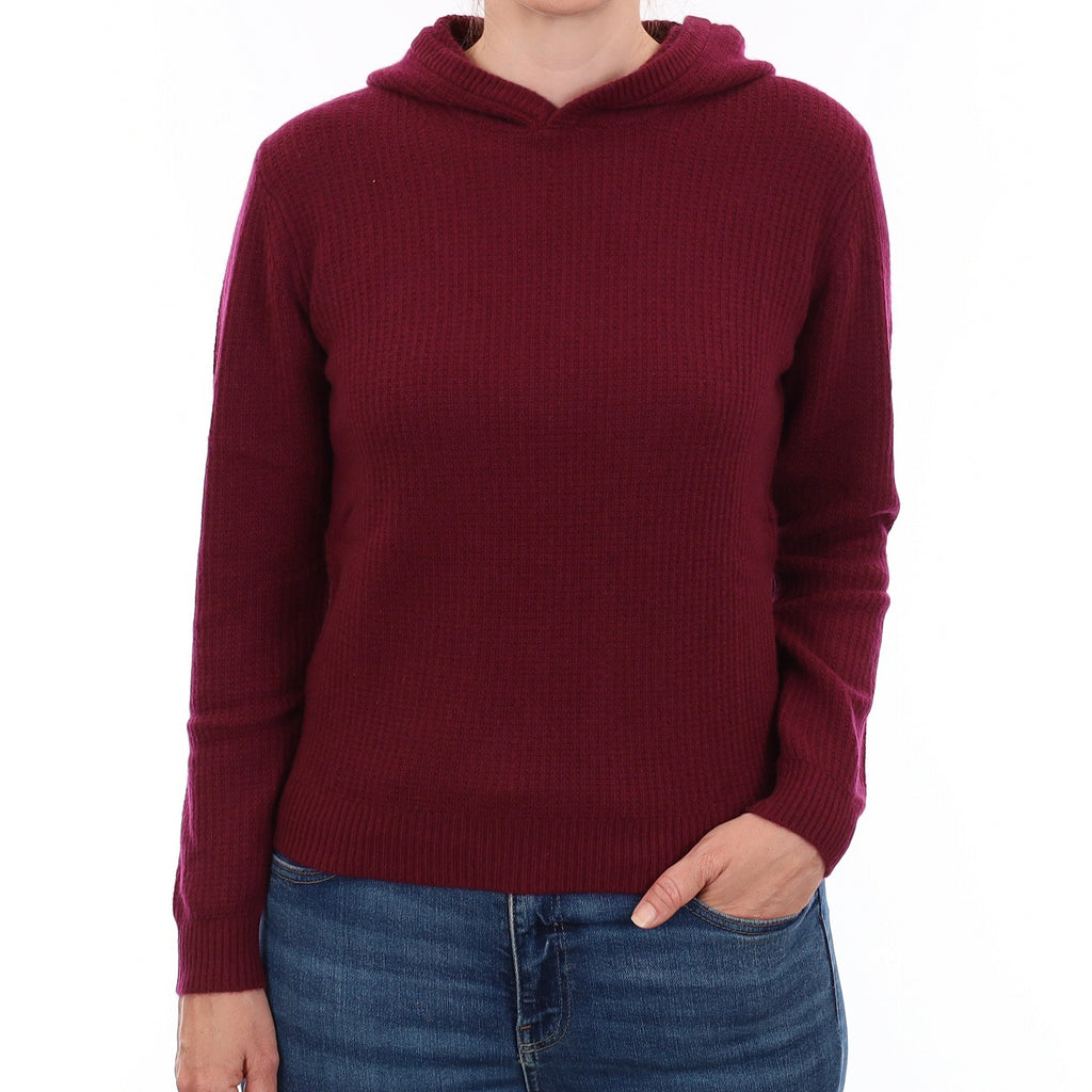 Brand New Wine Red Waffle Knit Cashmere Hoodie Jumper Small