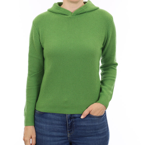 Brand New Jade Green Waffle Knit Cashmere Hoodie Jumper Small