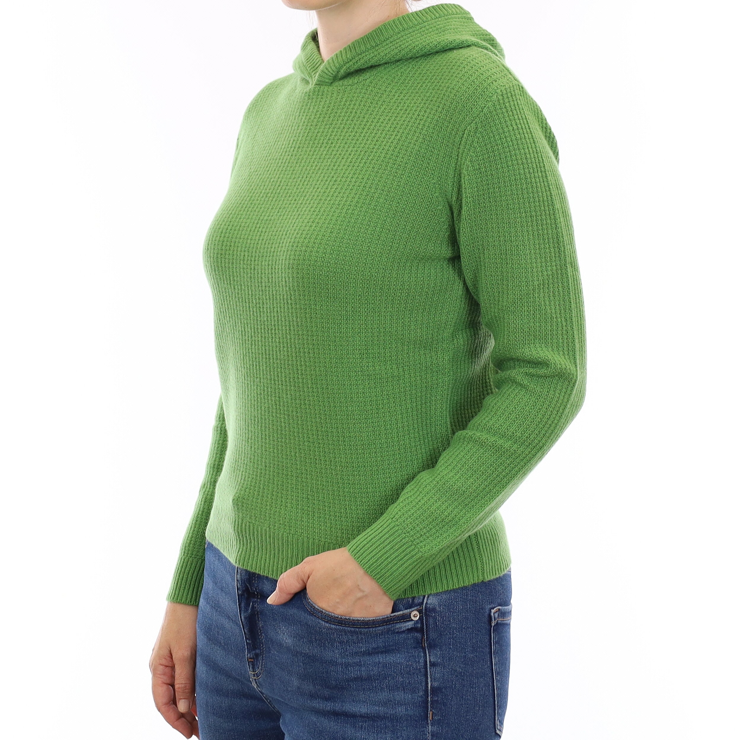 Brand New Jade Green Waffle Knit Cashmere Hoodie Jumper Small