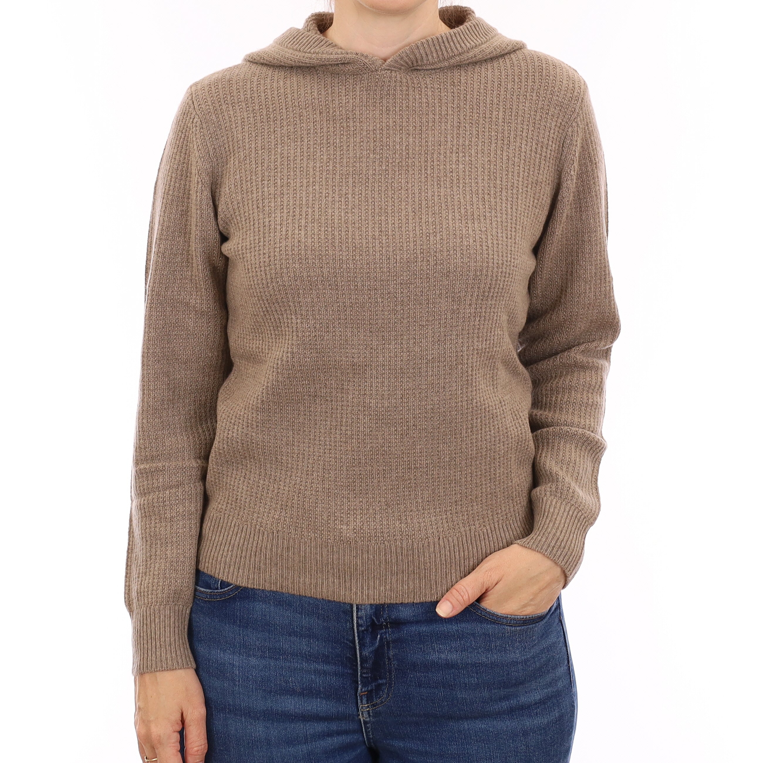 Brand New Mink Brown Waffle Knit Cashmere Hoodie Jumper Small