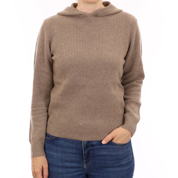 Brand New Mink Brown Waffle Knit Cashmere Hoodie Jumper Small