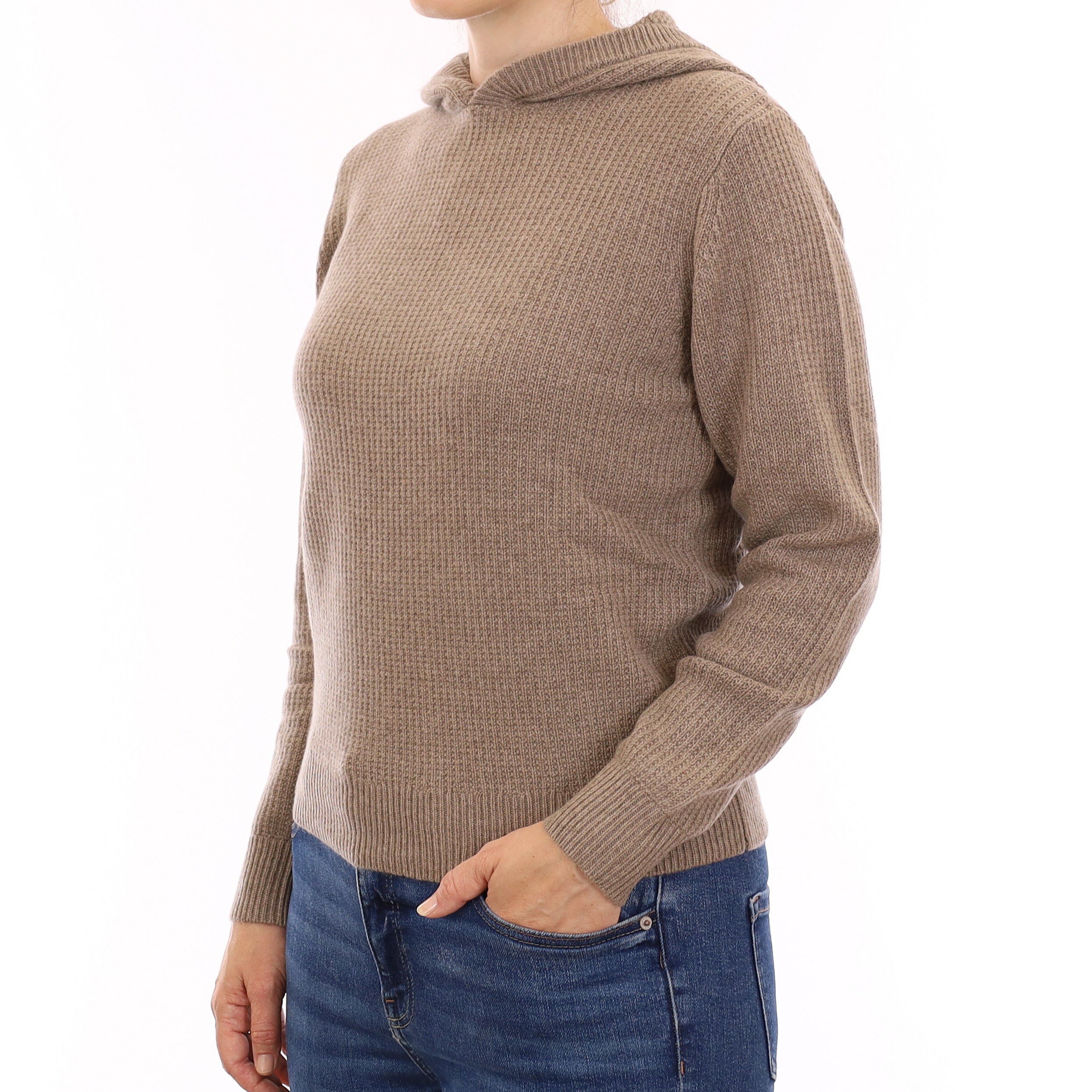 Brand New Mink Brown Waffle Knit Cashmere Hoodie Jumper Small
