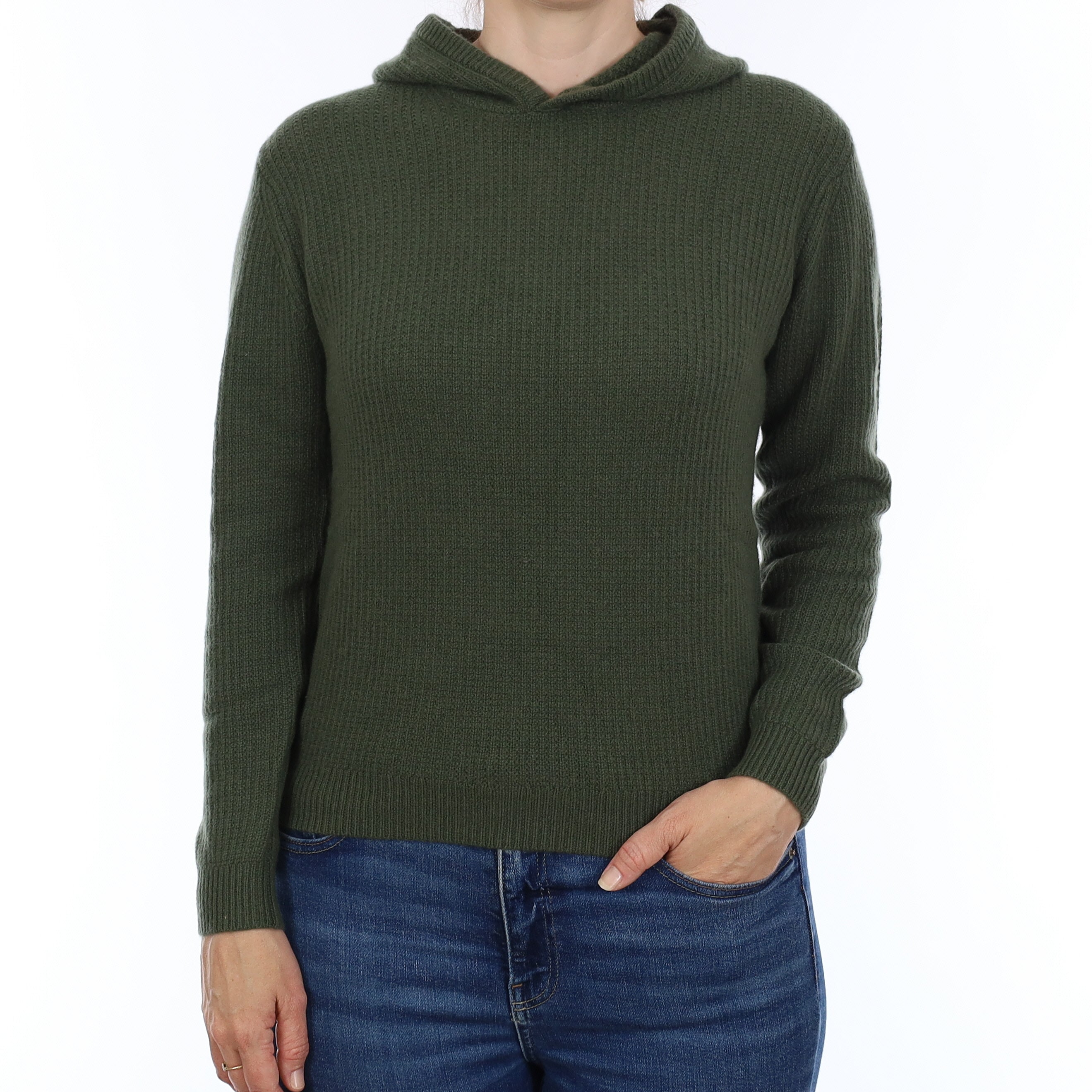 Brand New Juniper Green Waffle Knit Cashmere Hoodie Jumper Small