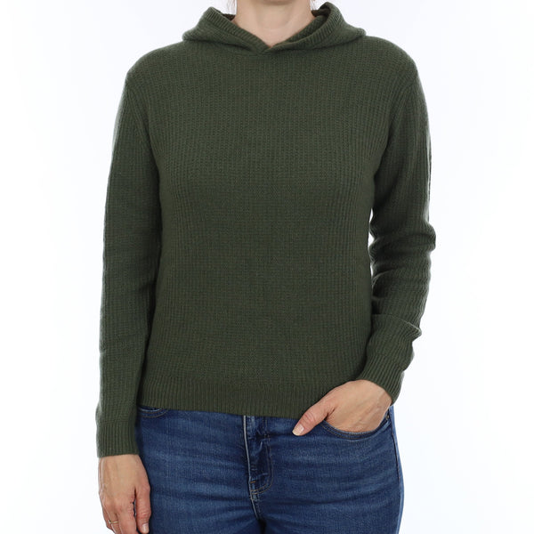 Brand New Juniper Green Waffle Knit Cashmere Hoodie Jumper Small