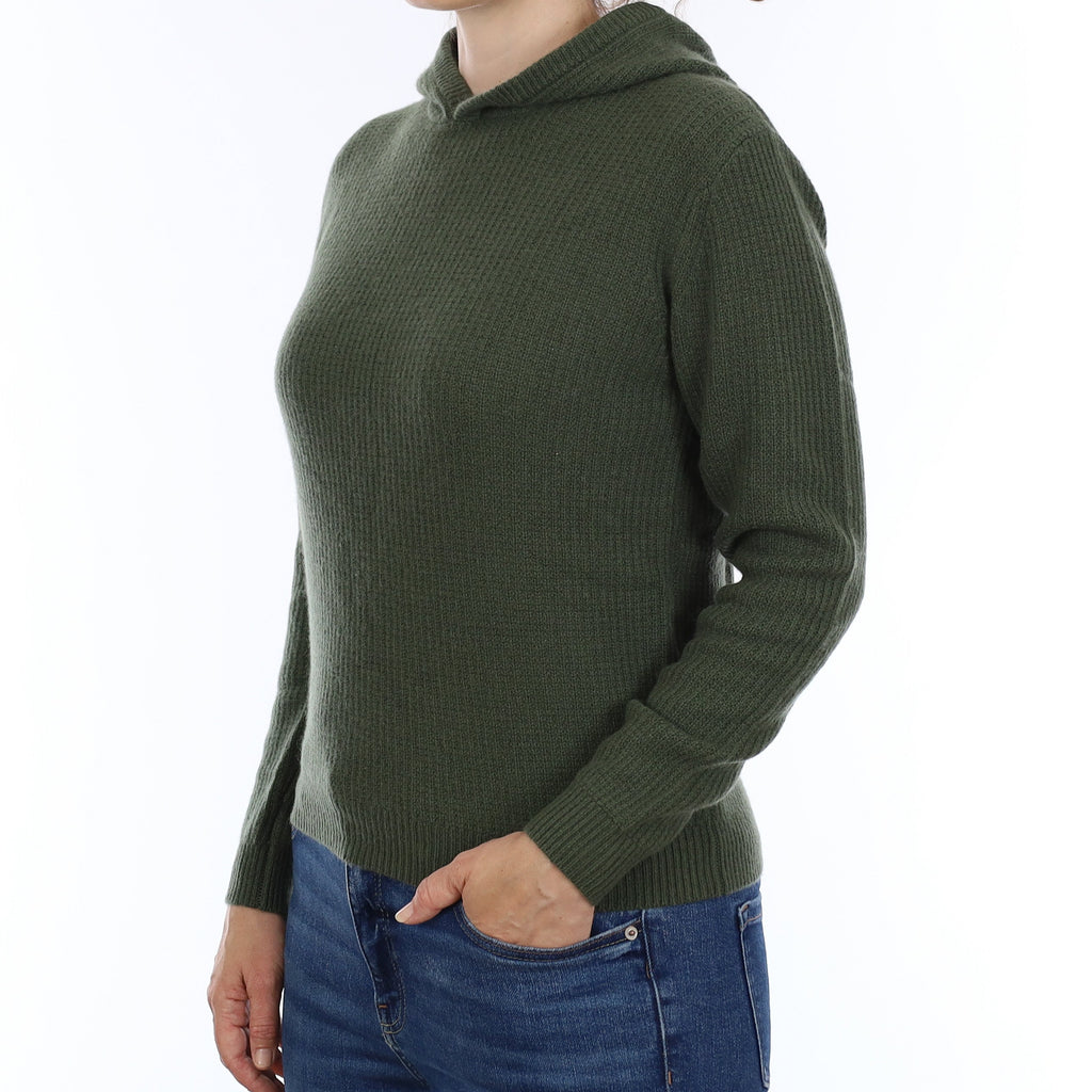 Brand New Juniper Green Waffle Knit Cashmere Hoodie Jumper Small