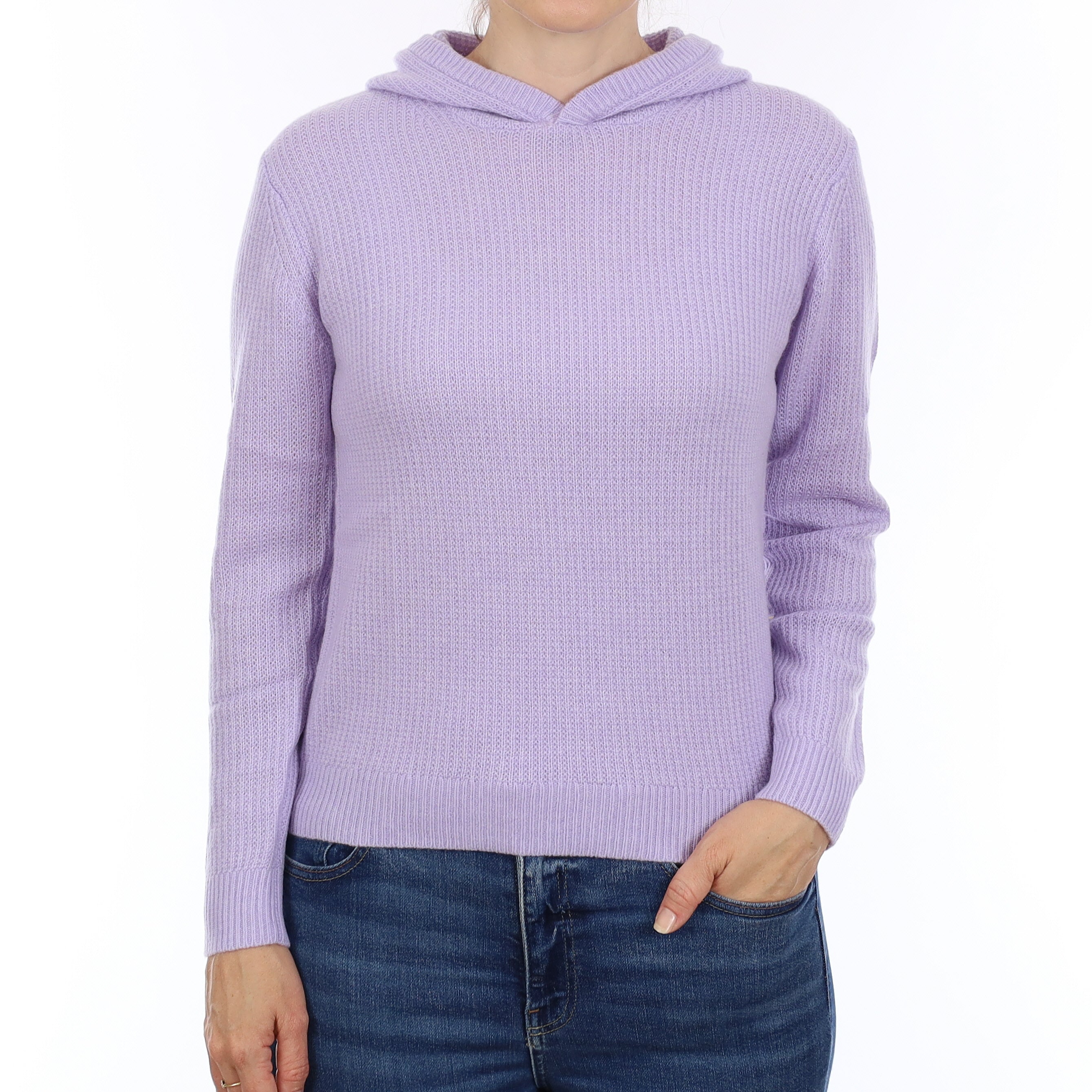 Brand New Pale Lavender Waffle Knit Cashmere Hoodie Jumper Small
