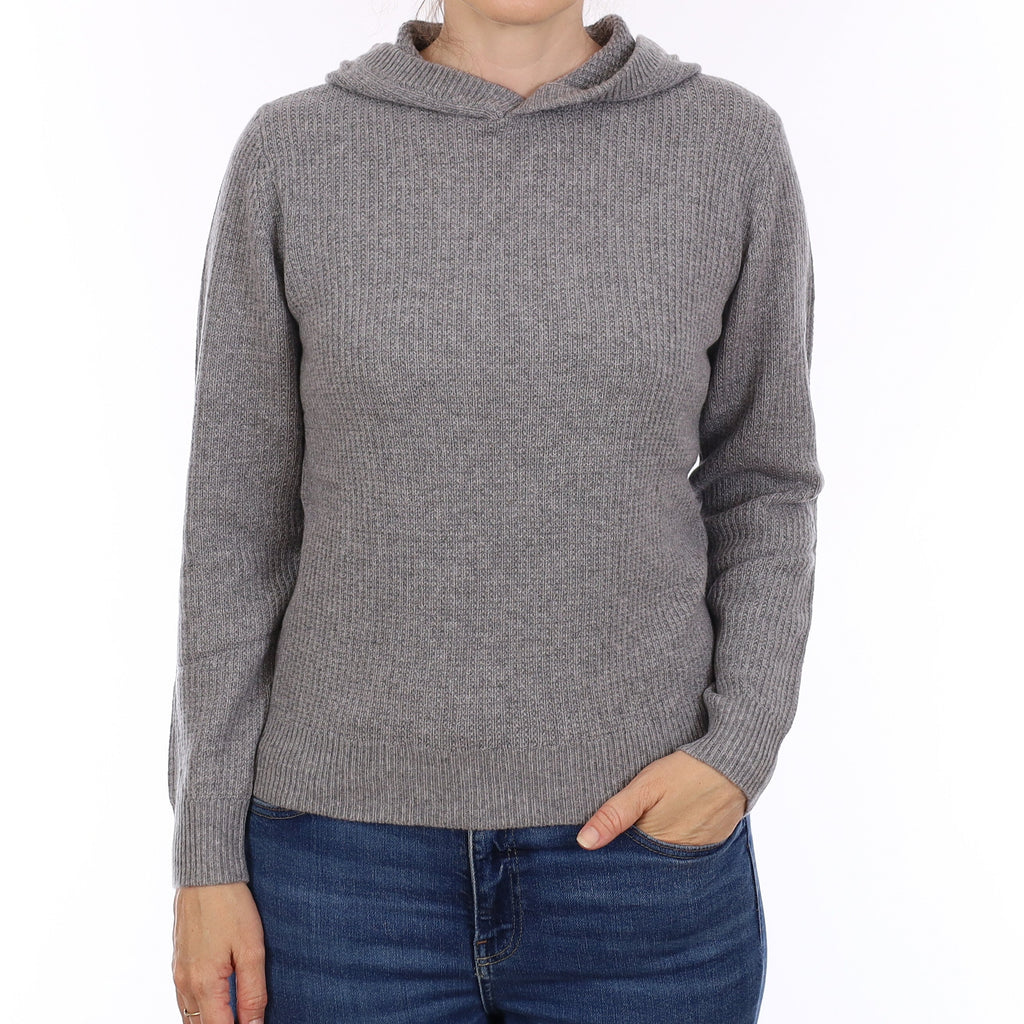 Brand New Smoke Grey Waffle Knit Cashmere Hoodie Jumper Small