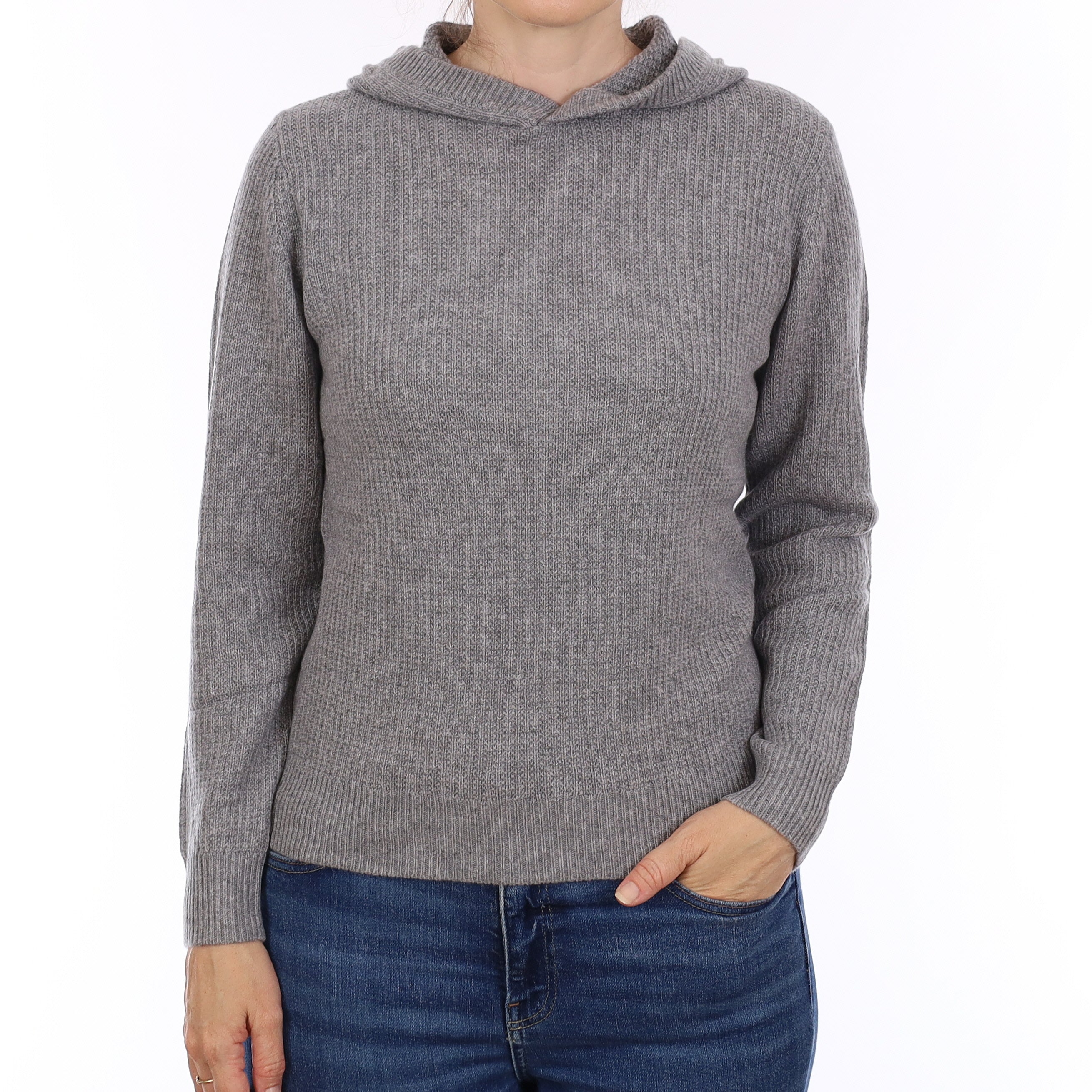 Brand New Smoke Grey Waffle Knit Cashmere Hoodie Jumper Small