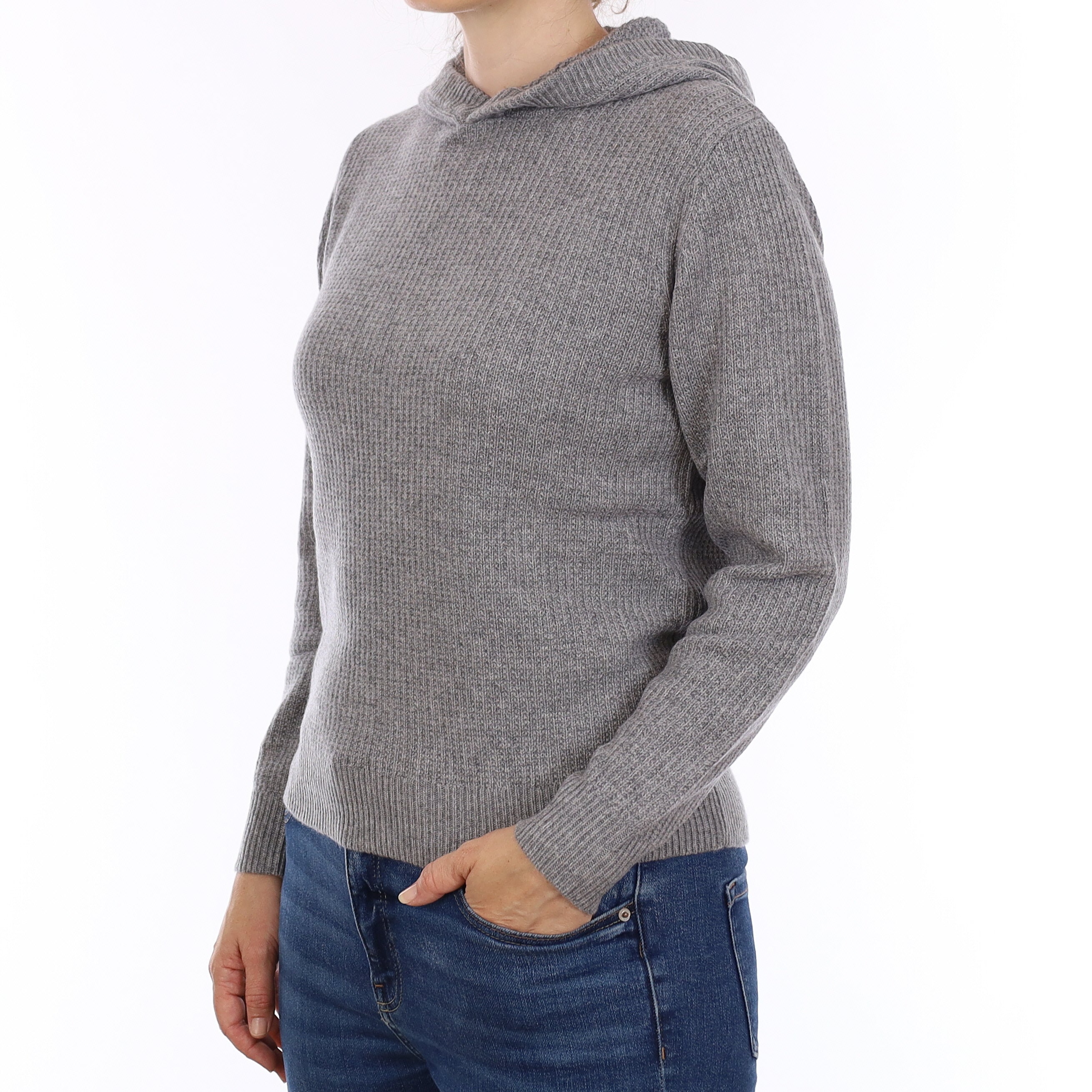 Brand New Smoke Grey Waffle Knit Cashmere Hoodie Jumper Small