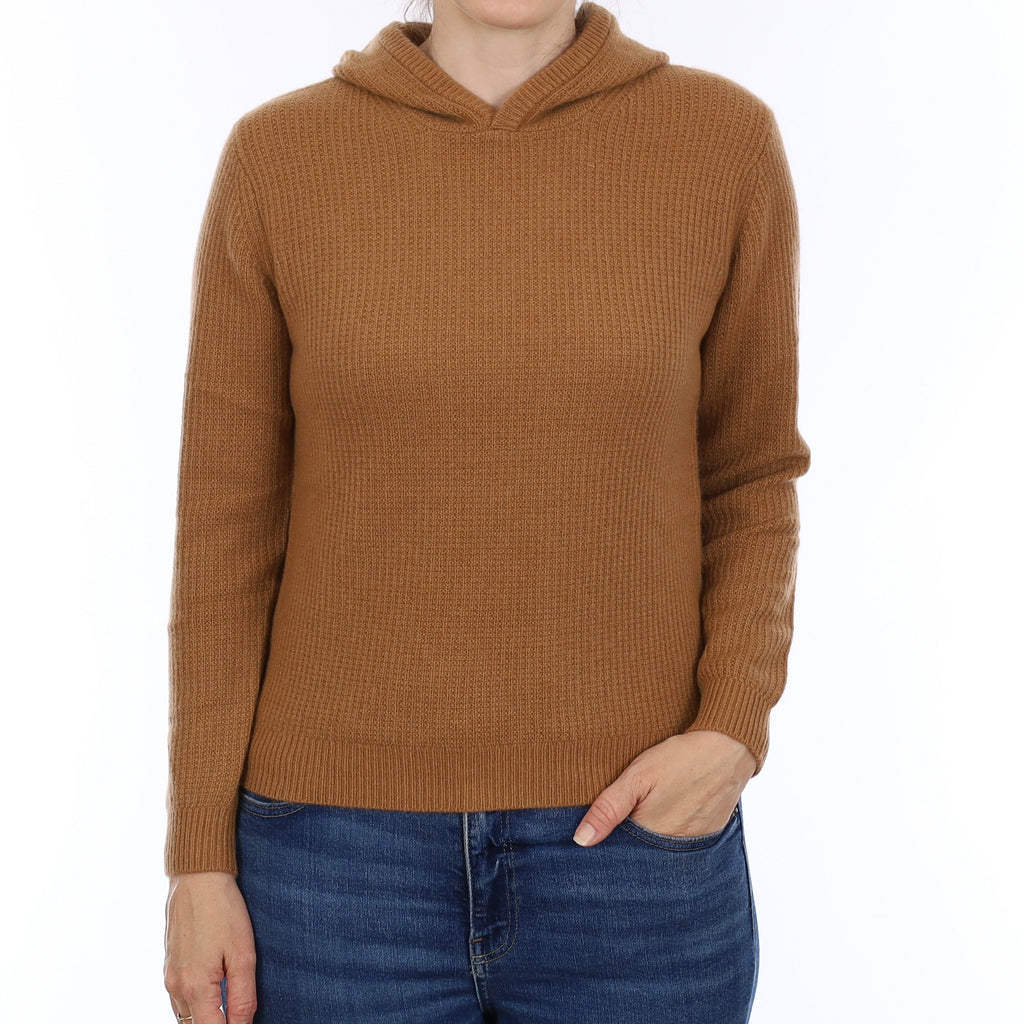 Brand New Toffee Brown Waffle Knit Cashmere Hoodie Jumper Small