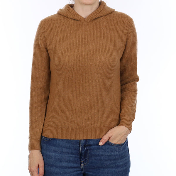 Brand New Toffee Brown Waffle Knit Cashmere Hoodie Jumper Small