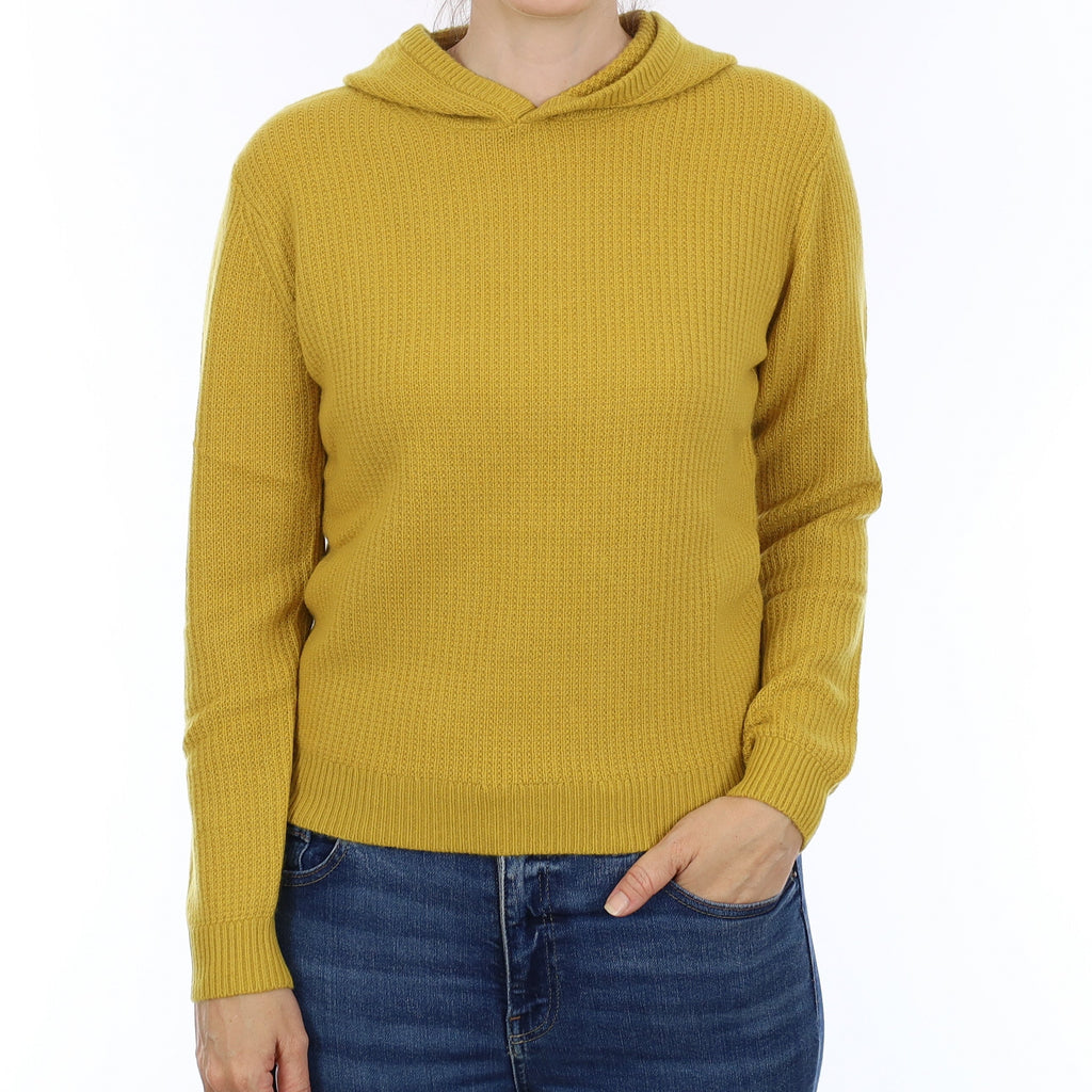 Brand New Mustard Yellow Waffle Knit Cashmere Hoodie Jumper Small