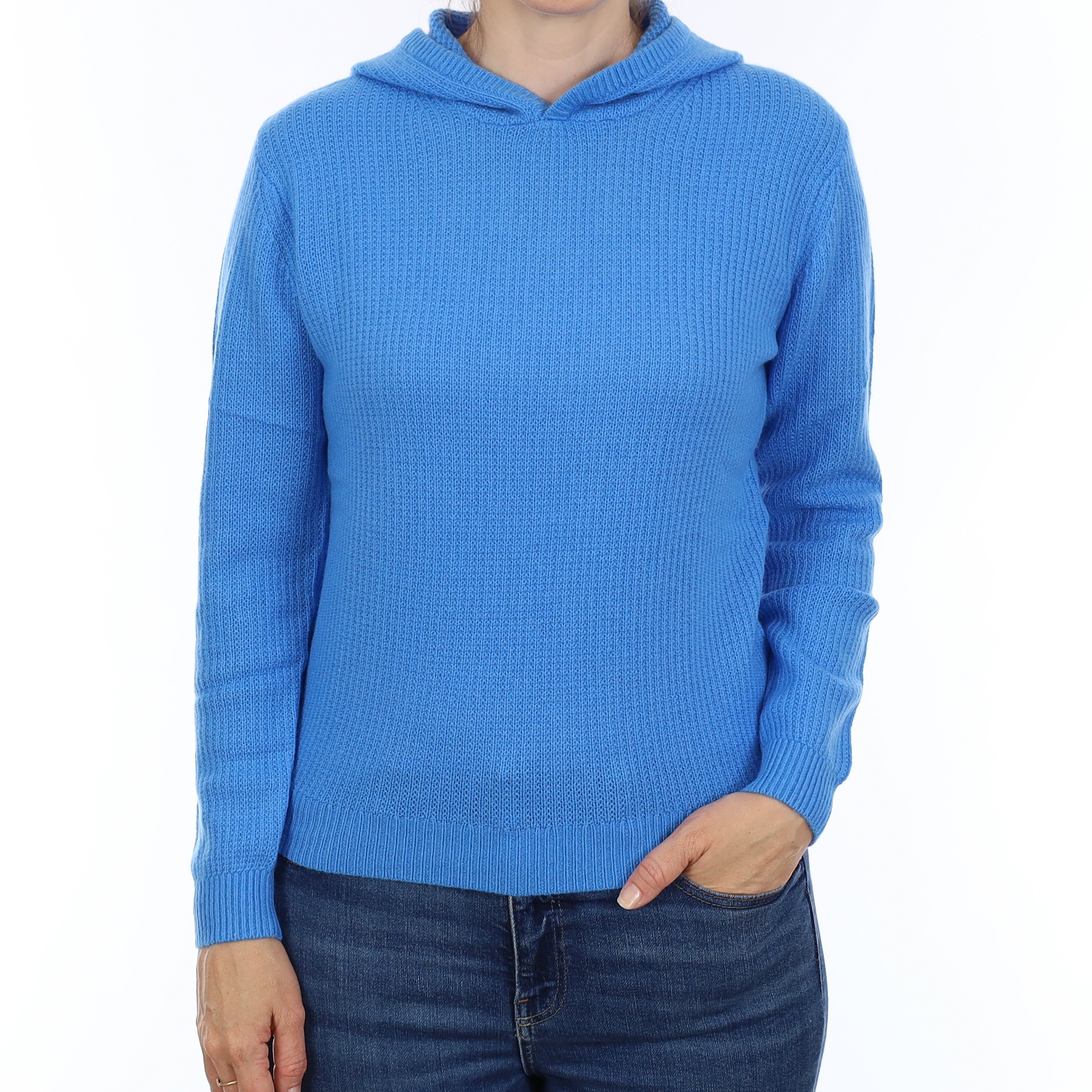 Brand New Cornflour Blue Waffle Knit Cashmere Hoodie Jumper Small