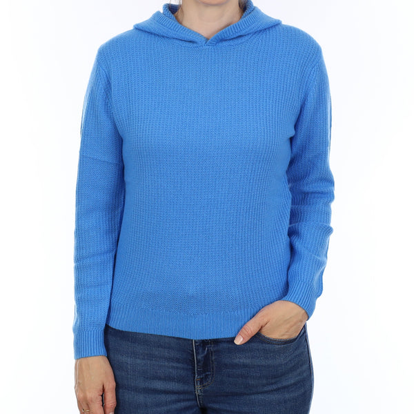 Brand New Cornflour Blue Waffle Knit Cashmere Hoodie Jumper Small