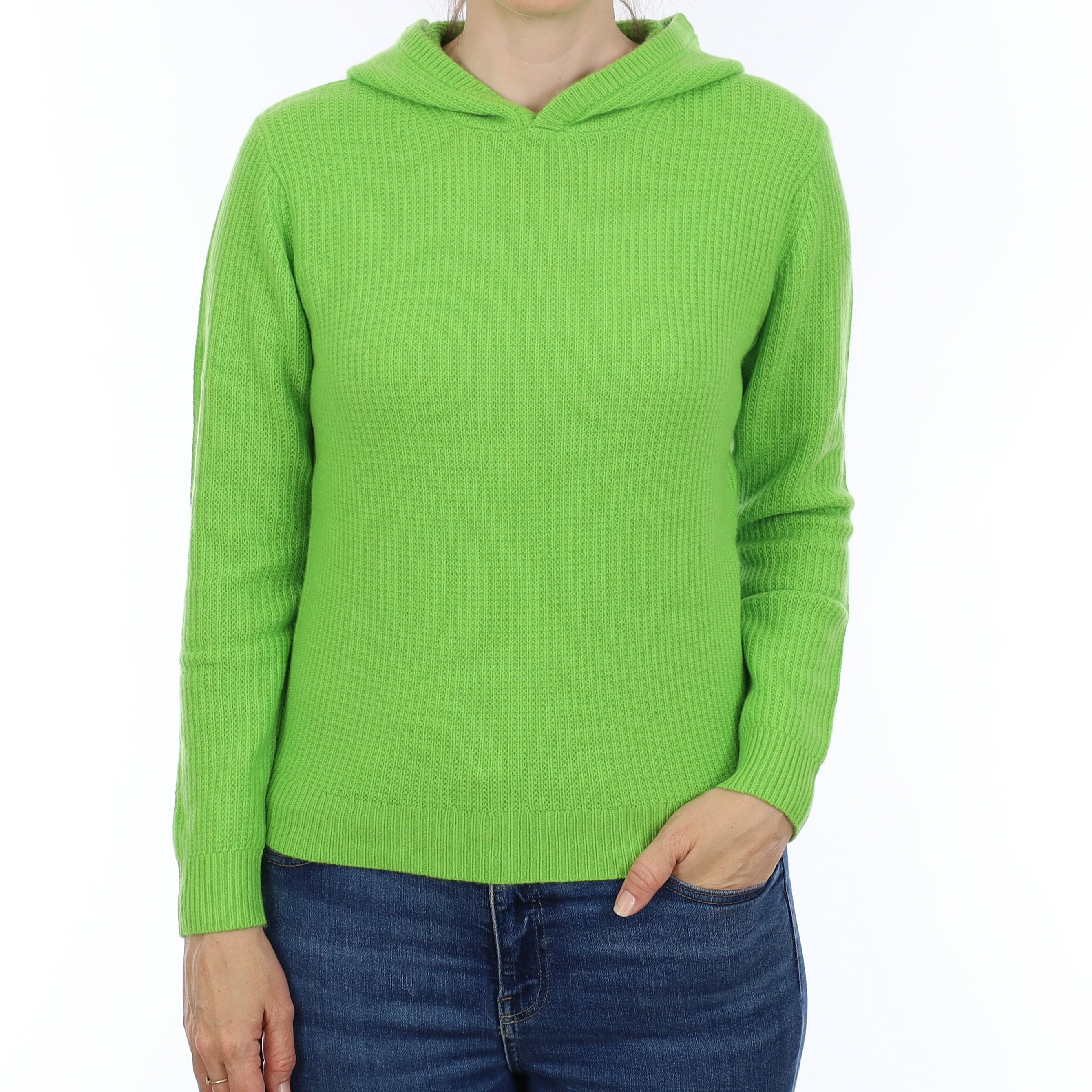 Brand New Neon Green Waffle Knit Cashmere Hoodie Jumper Small