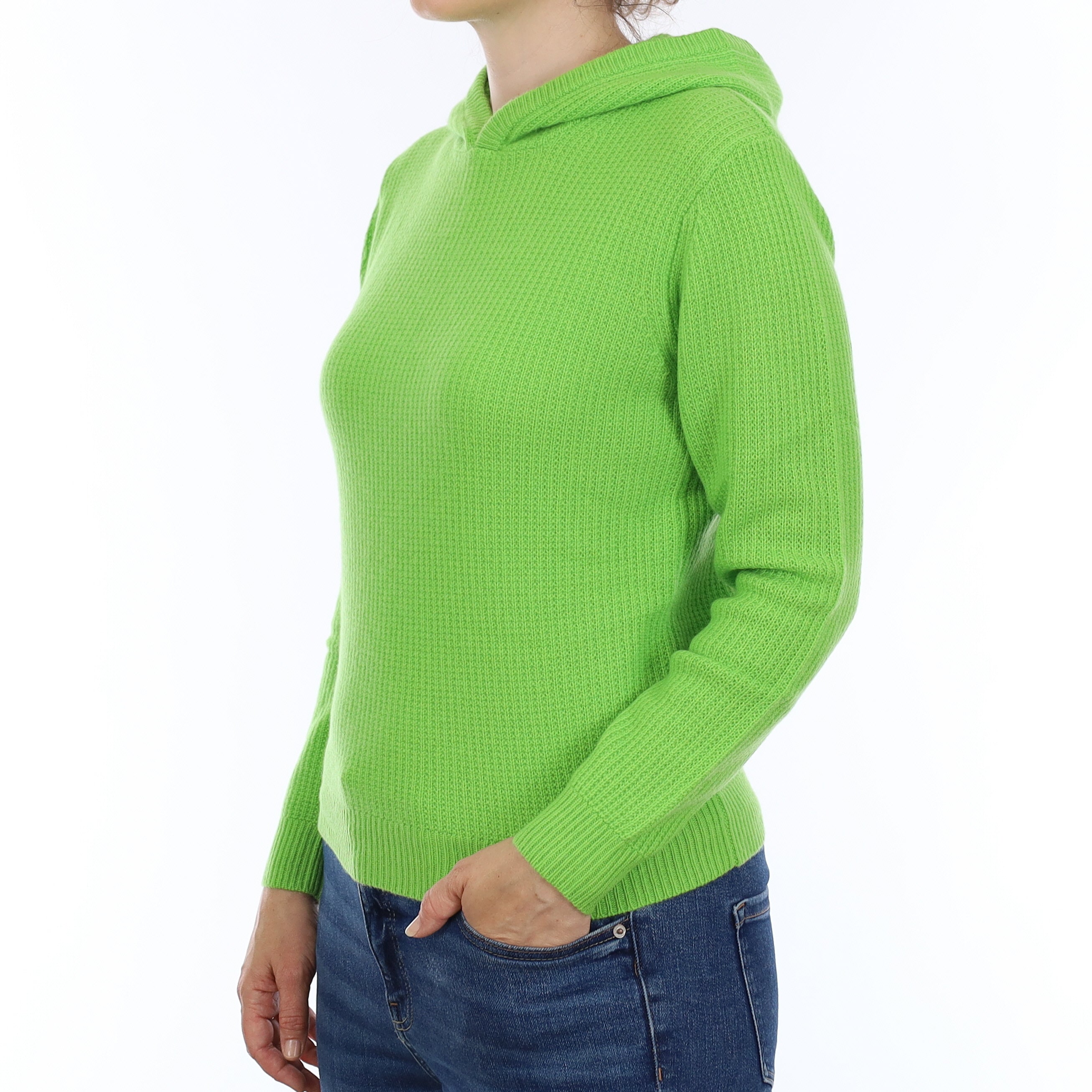 Brand New Neon Green Waffle Knit Cashmere Hoodie Jumper Small