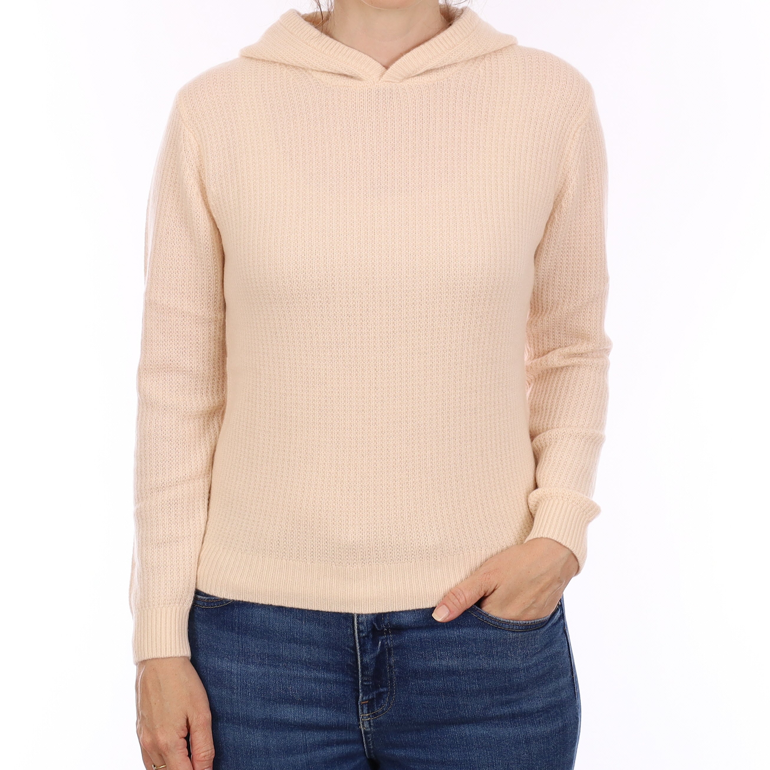 Brand New Warm Cream Waffle Knit Cashmere Hoodie Jumper Small