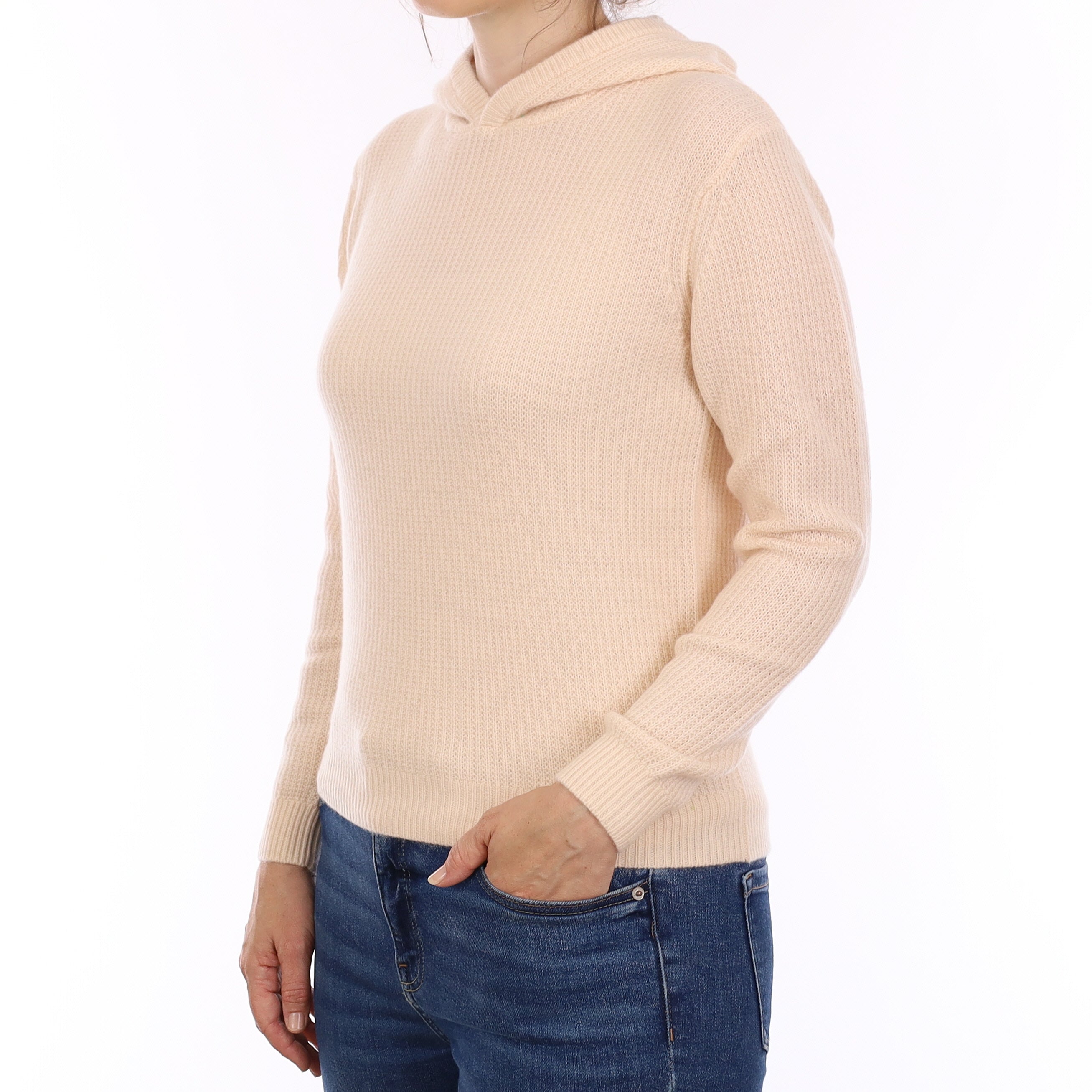 Brand New Warm Cream Waffle Knit Cashmere Hoodie Jumper Small