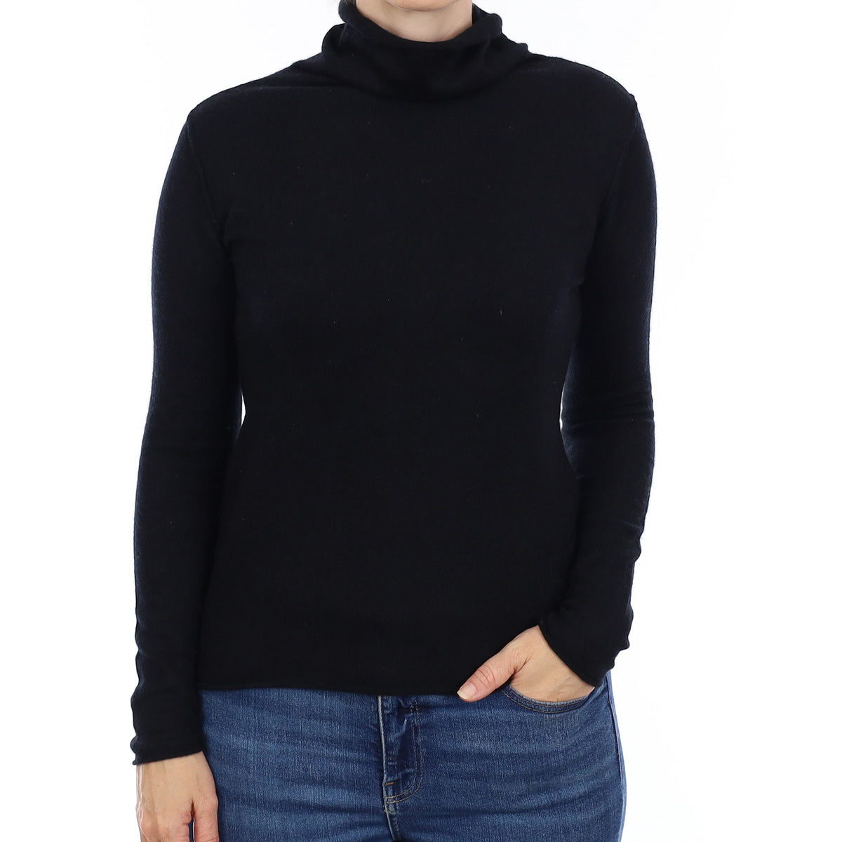 Black Cashmere Funnel Neck Jumper Small