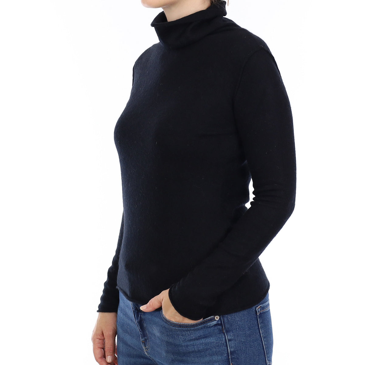 Black Cashmere Funnel Neck Jumper Small