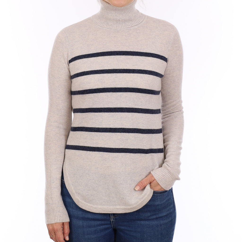 Frost Grey Cashmere Scooped Hem Polo Neck Jumper Small