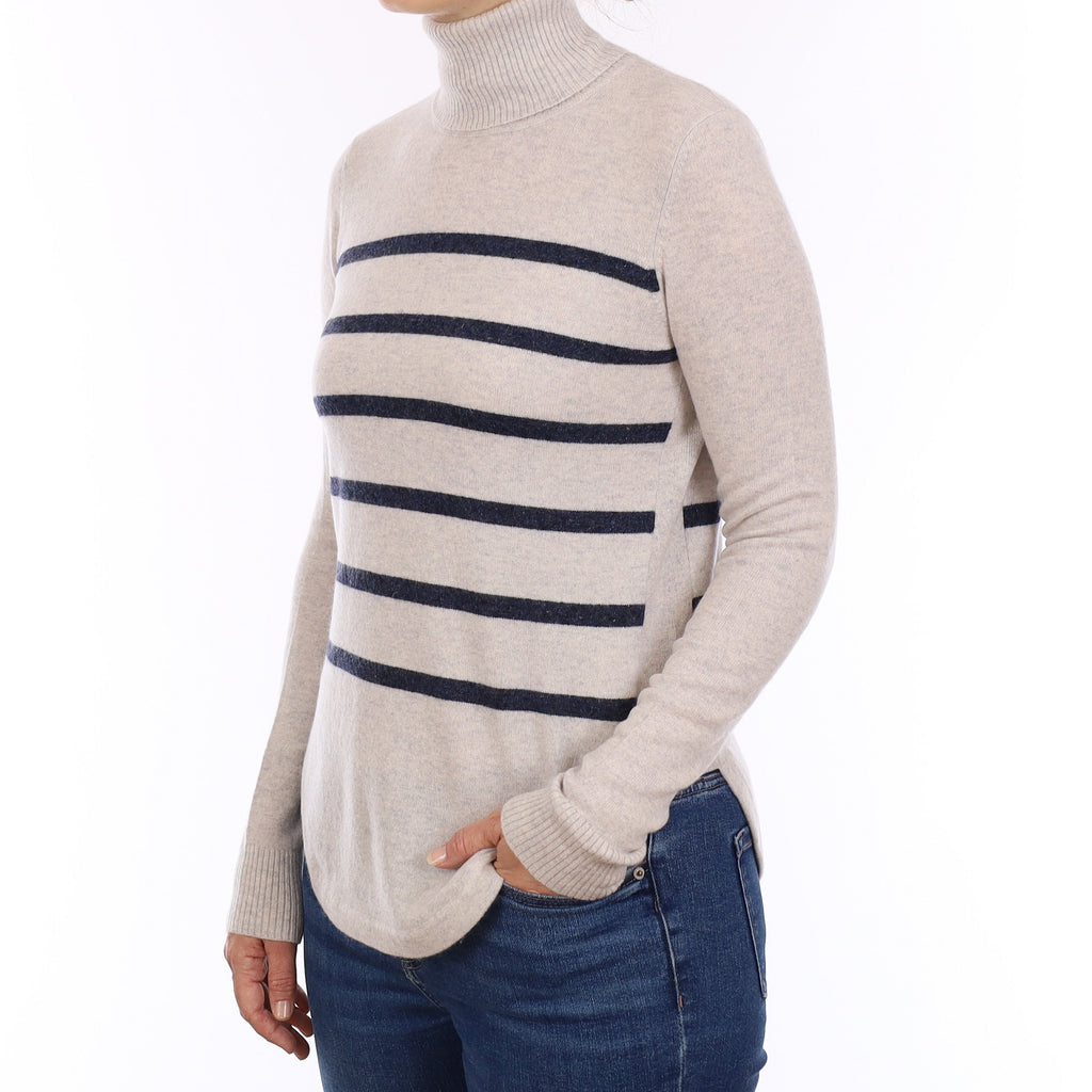 Frost Grey Cashmere Scooped Hem Polo Neck Jumper Small