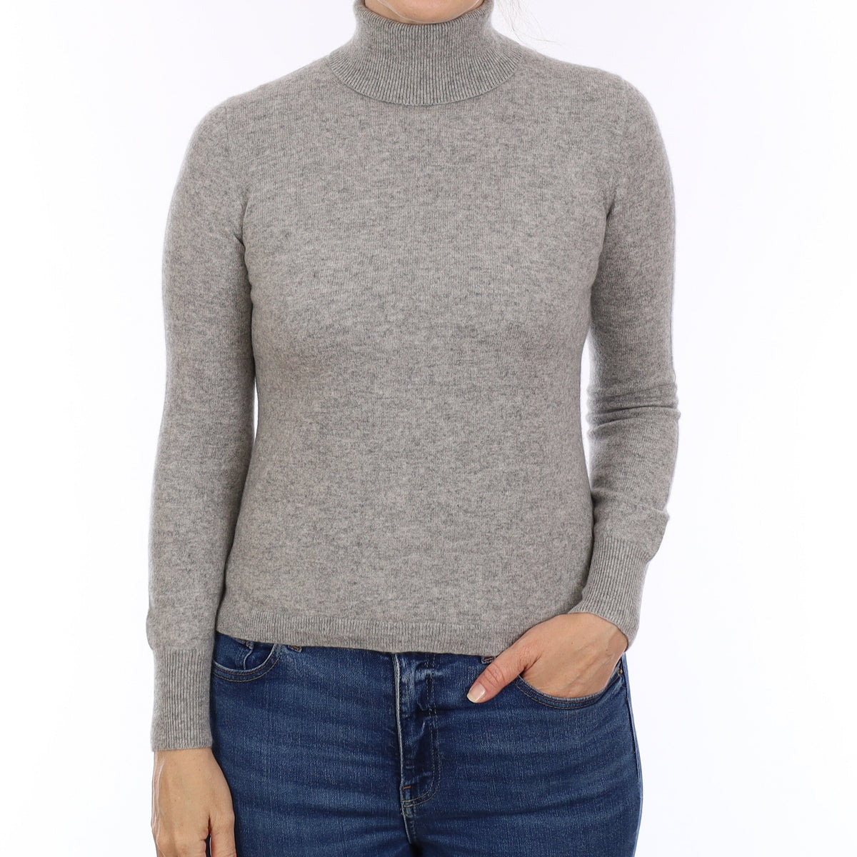 Smoke Grey Cashmere Polo Neck Jumper Small
