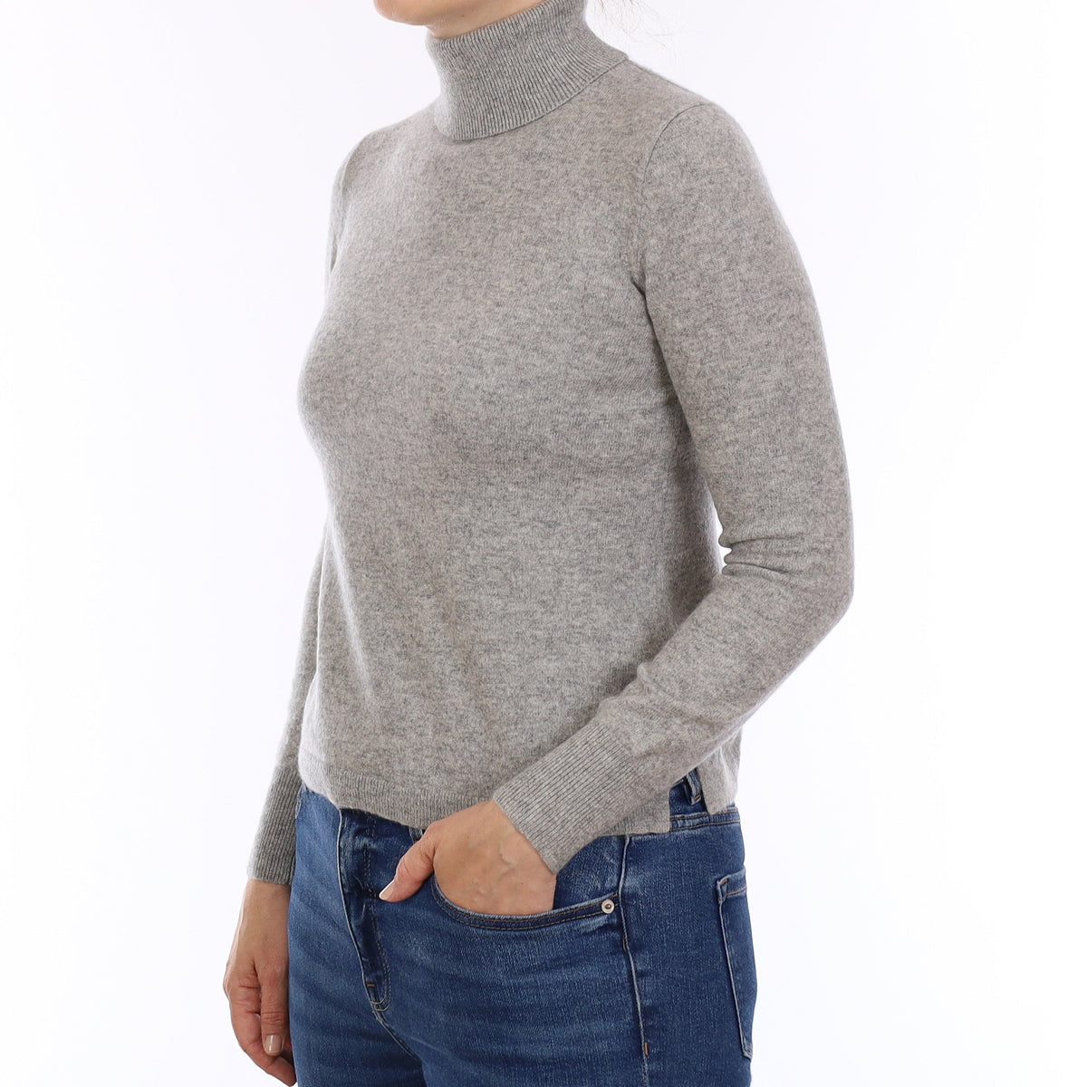 Smoke Grey Cashmere Polo Neck Jumper Small