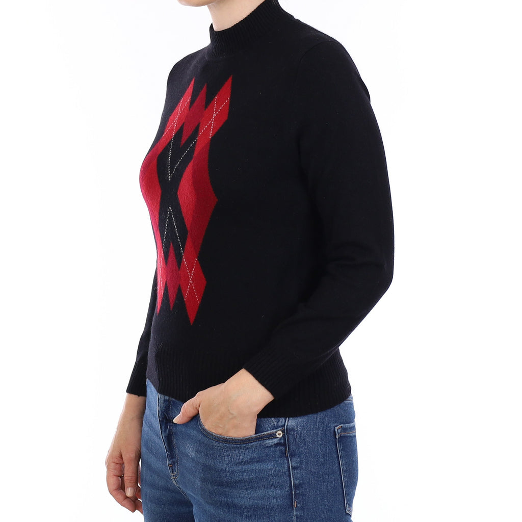 Black & Red Diamond Cashmere Turtleneck Jumper Small