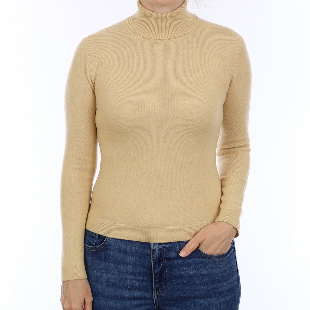 Beige Cashmere Polo Neck Jumper Small