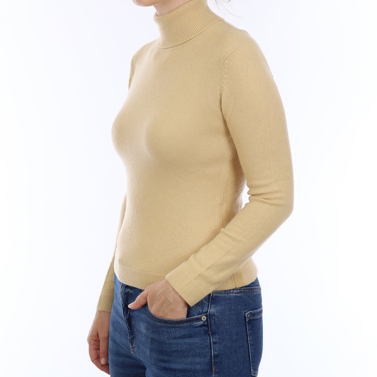 Beige Cashmere Polo Neck Jumper Small