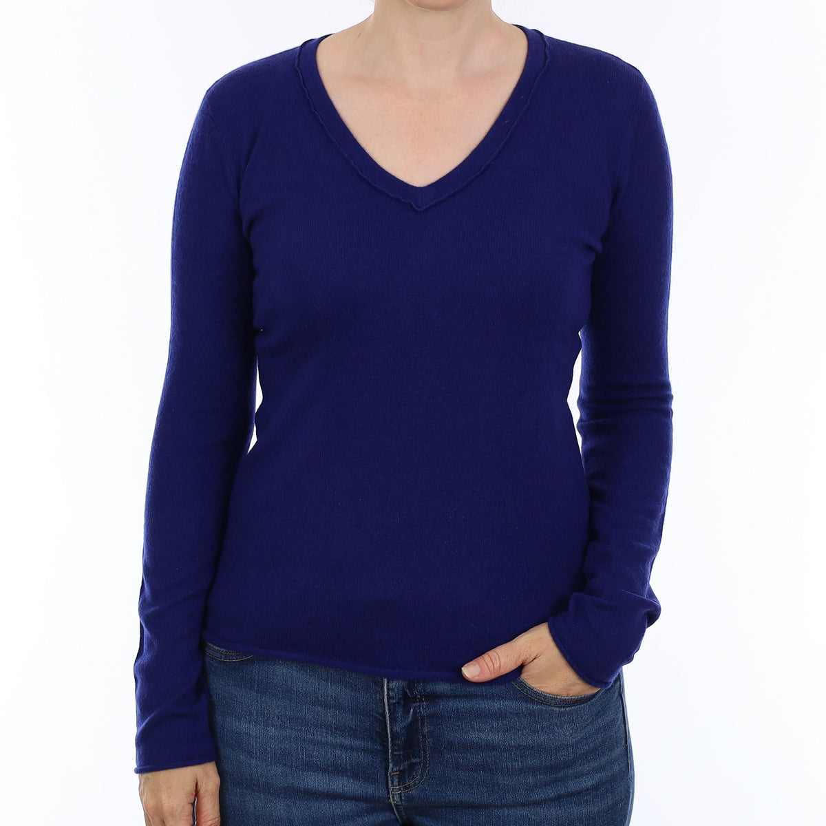 Indigo Blue Cashmere V Neck Jumper Small
